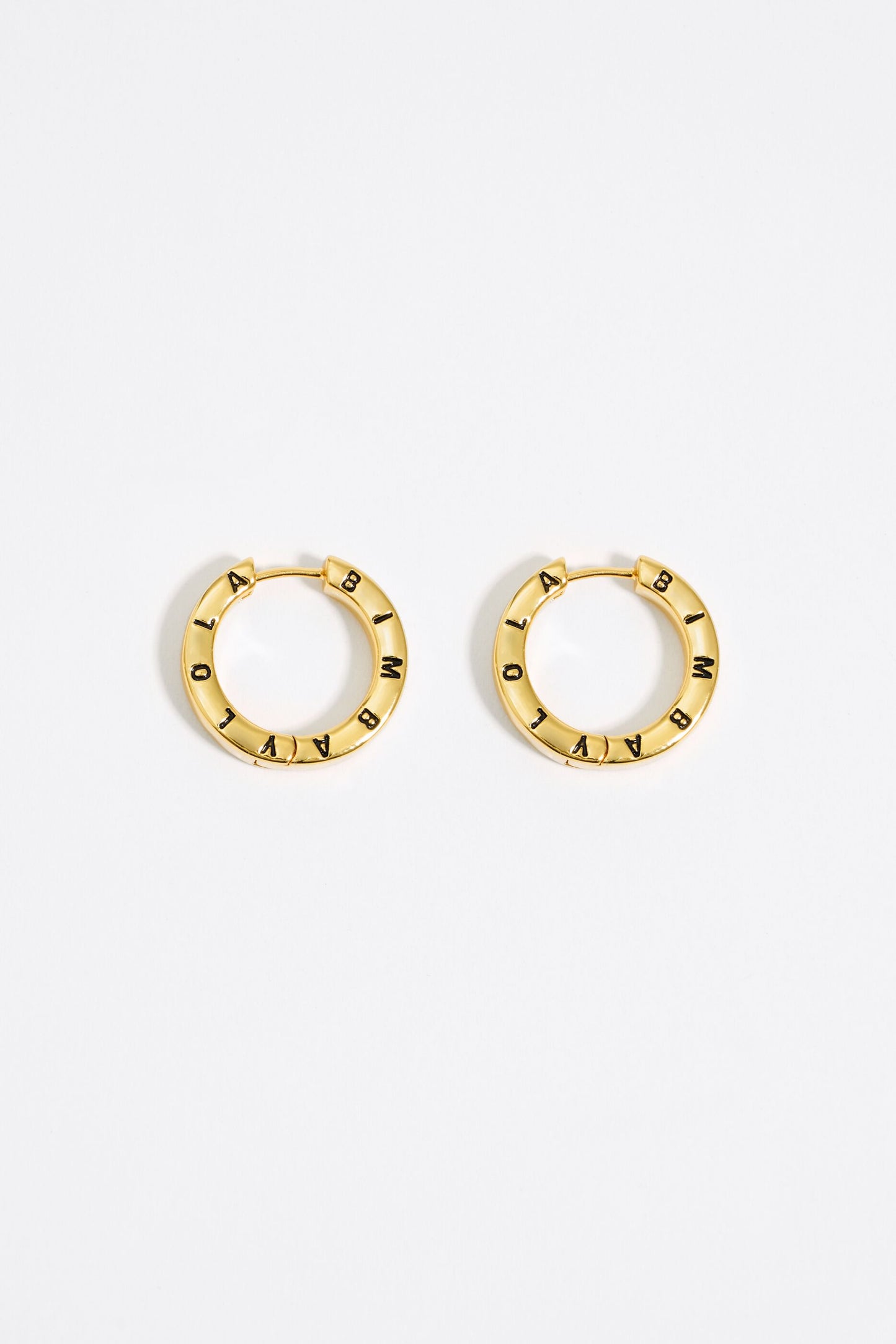 Black logo golden hoop earrings
