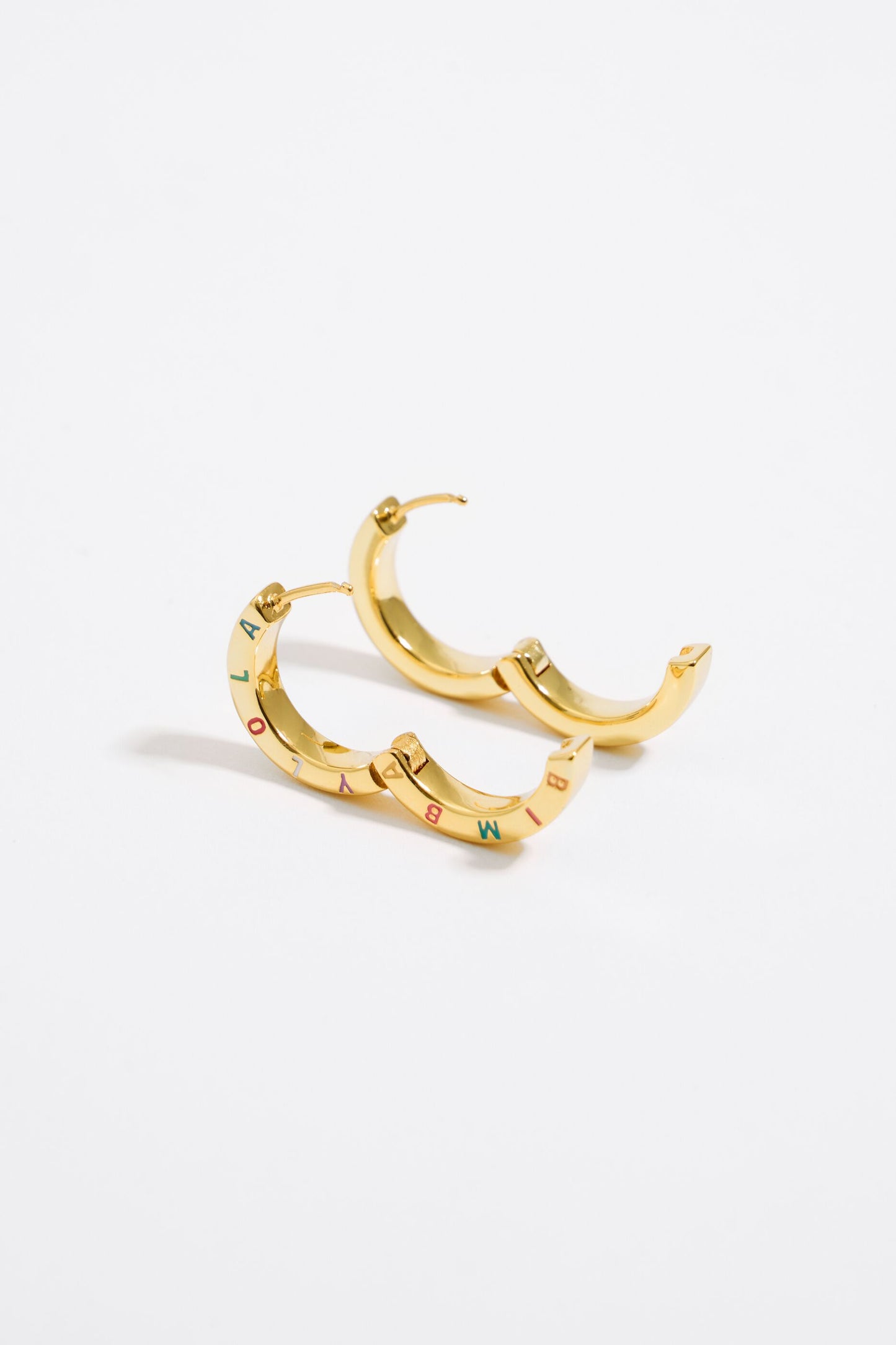 Multi-pastel logo golden hoop earrings