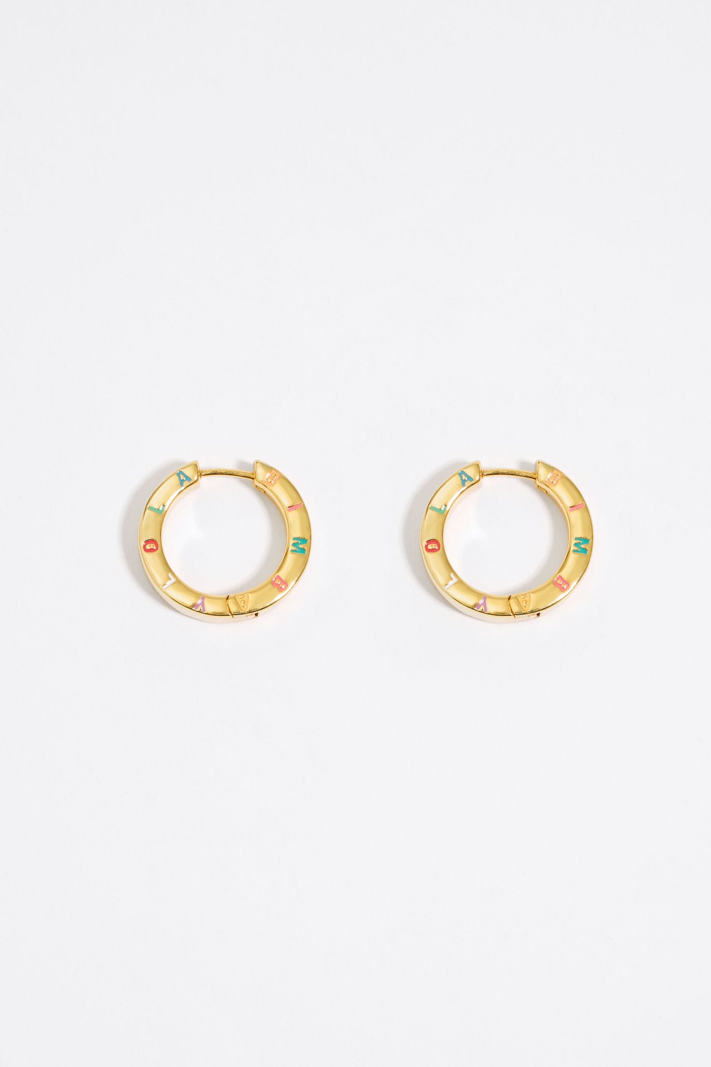 Multi-pastel logo golden hoop earrings
