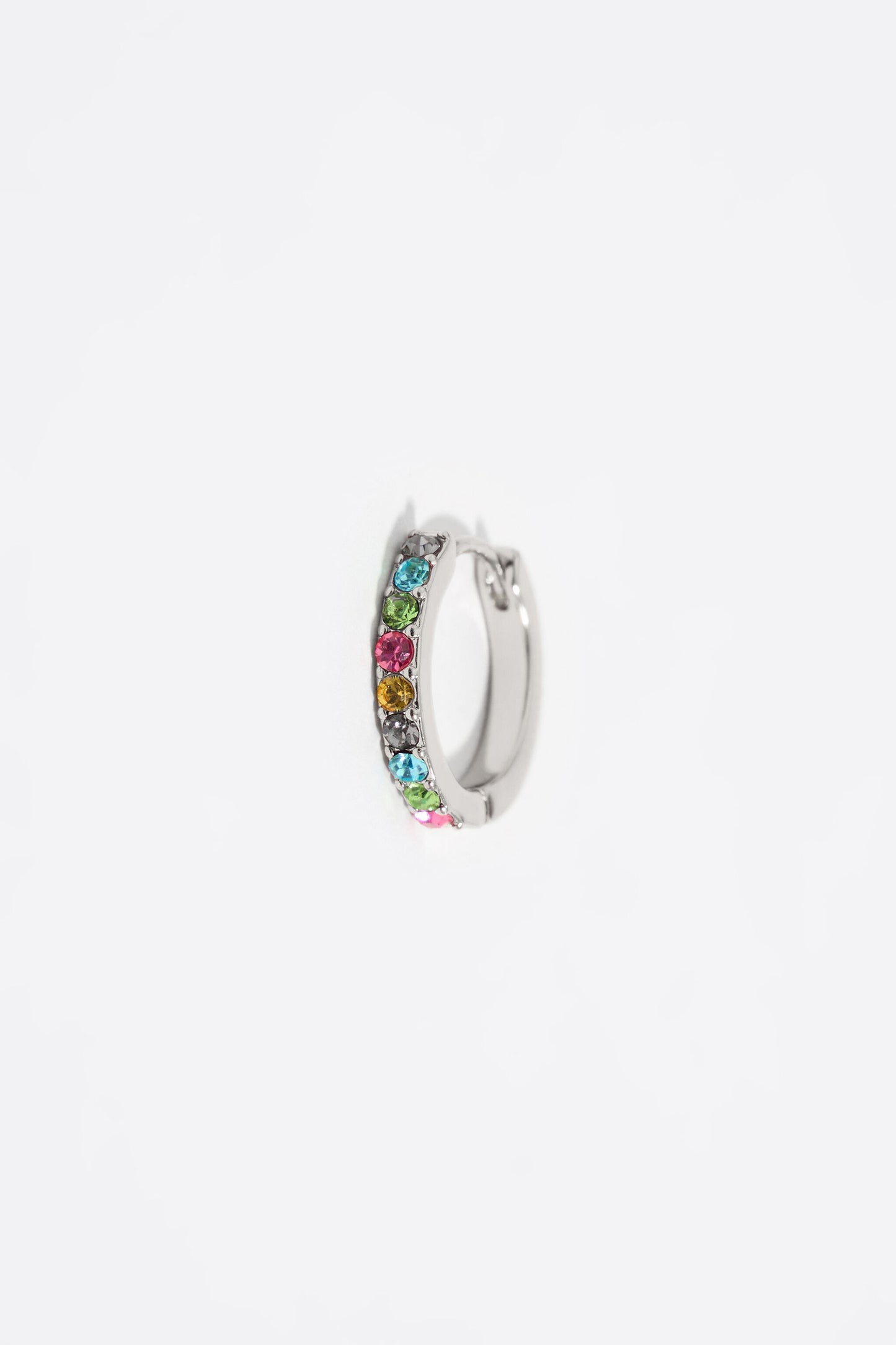 Silver metal hoop earrings with crystals