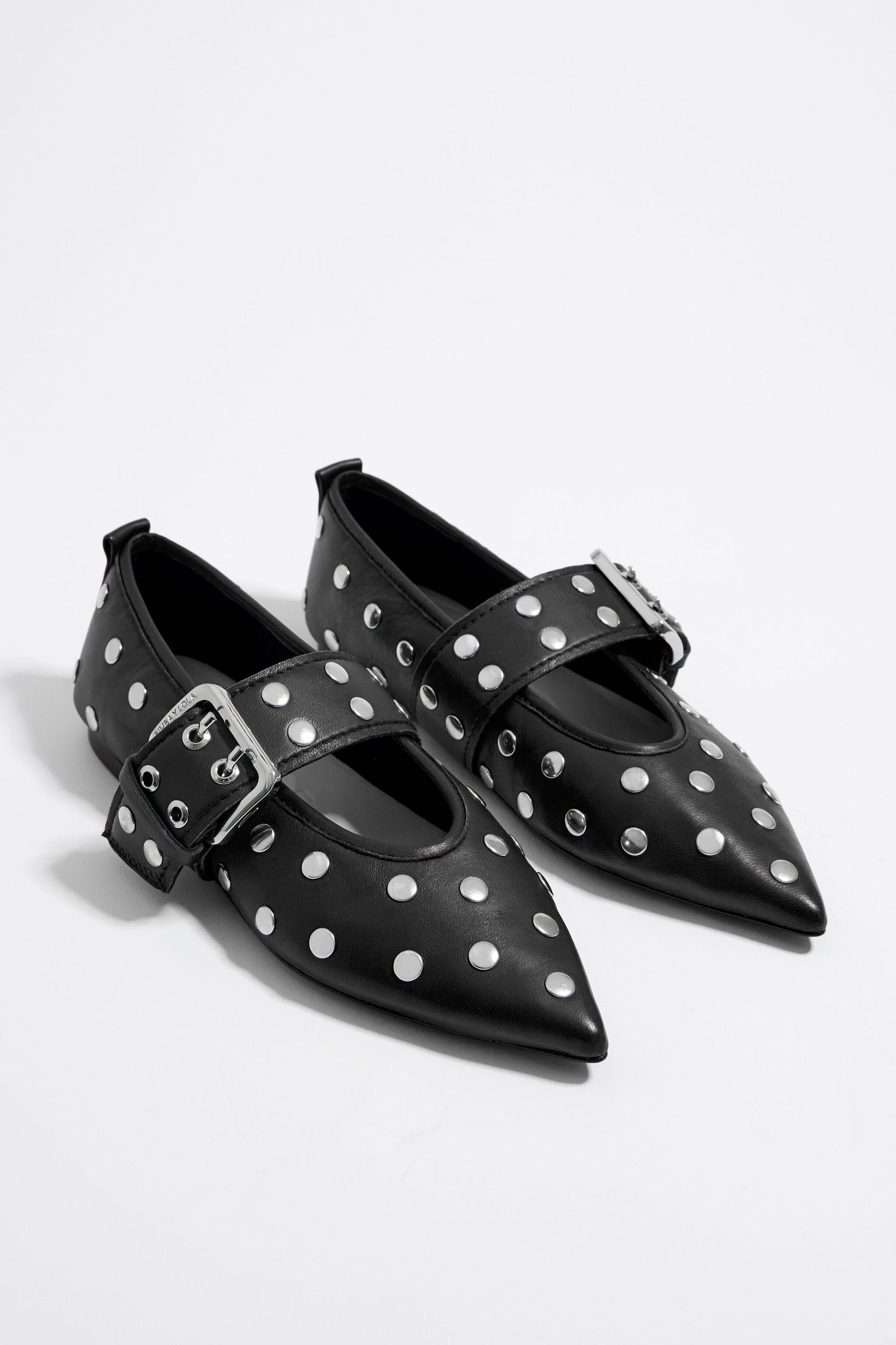 Studded black leather ballerina