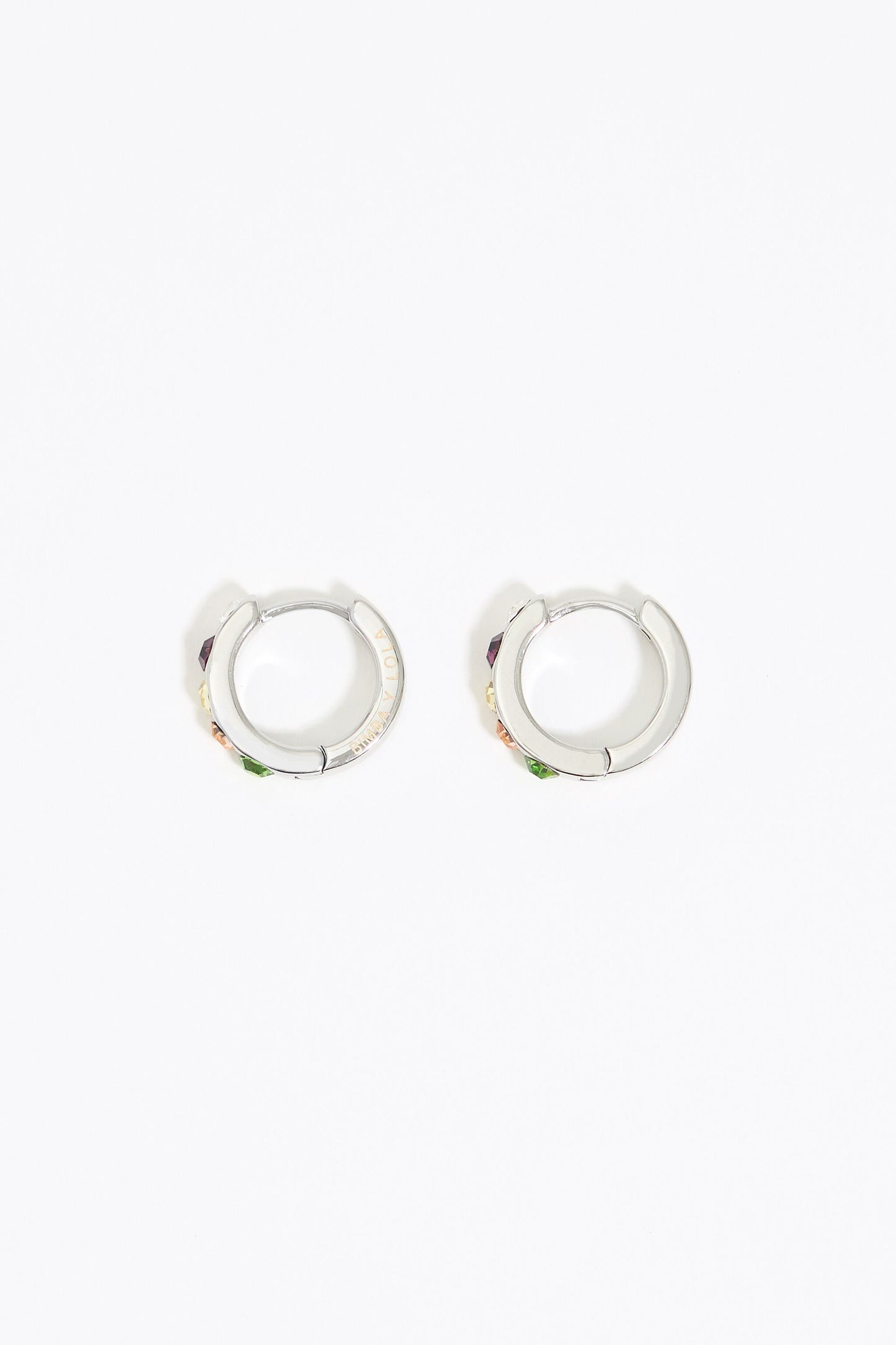 Small silver hoop earrings with multicolor crystals