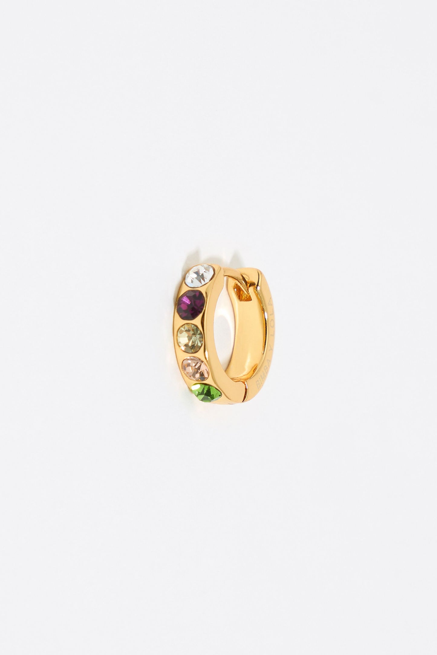 Small gold hoop earrings with multicolor crystals
