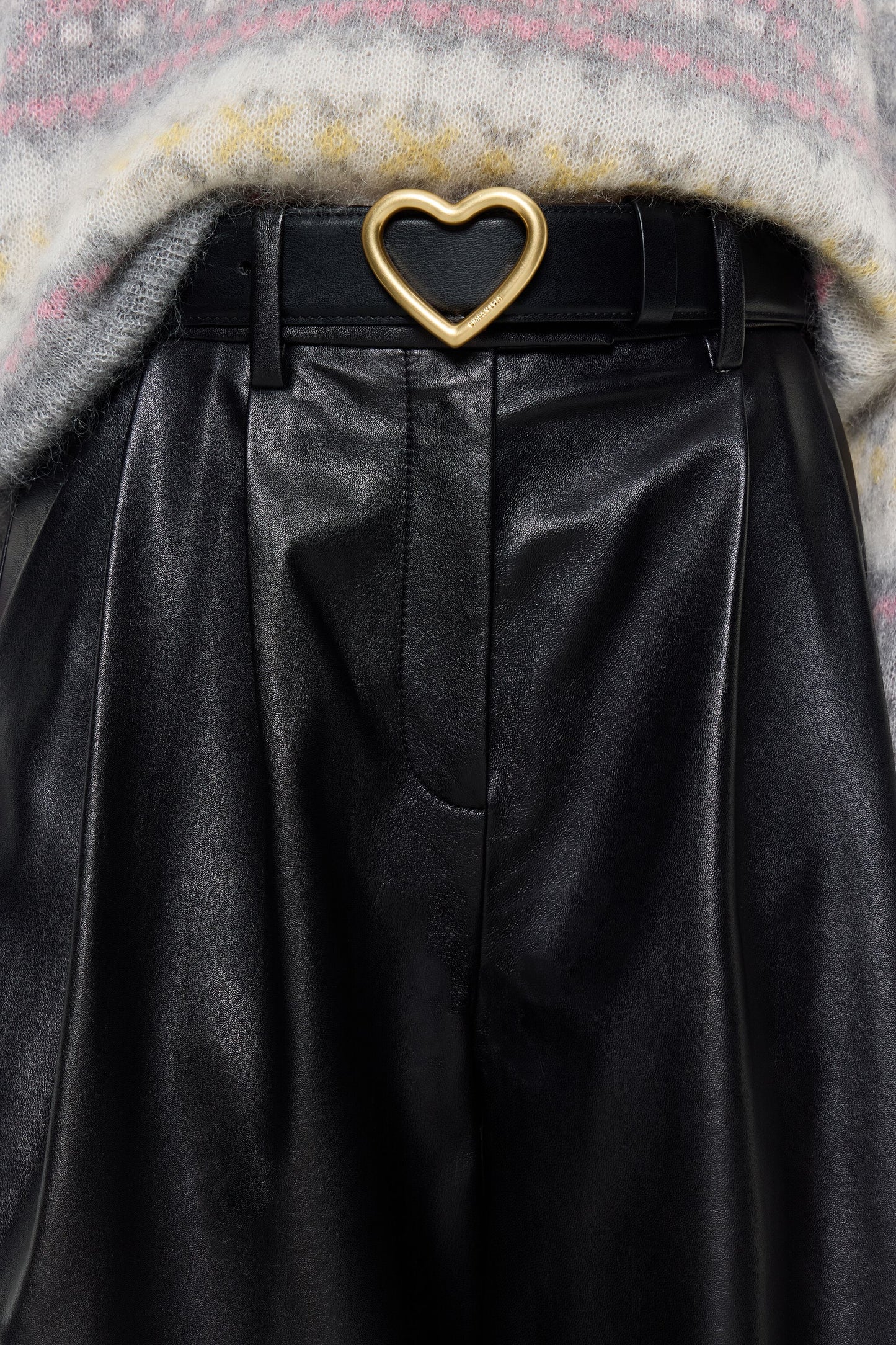Black leather heart buckle belt