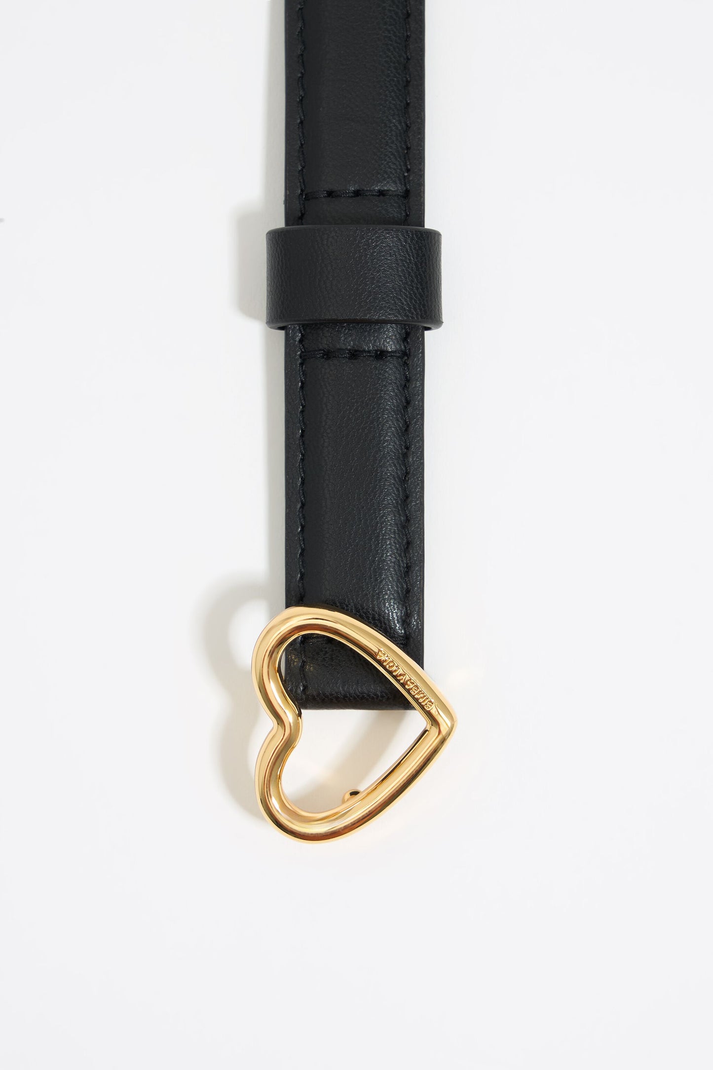 Thin black leather heart buckle belt