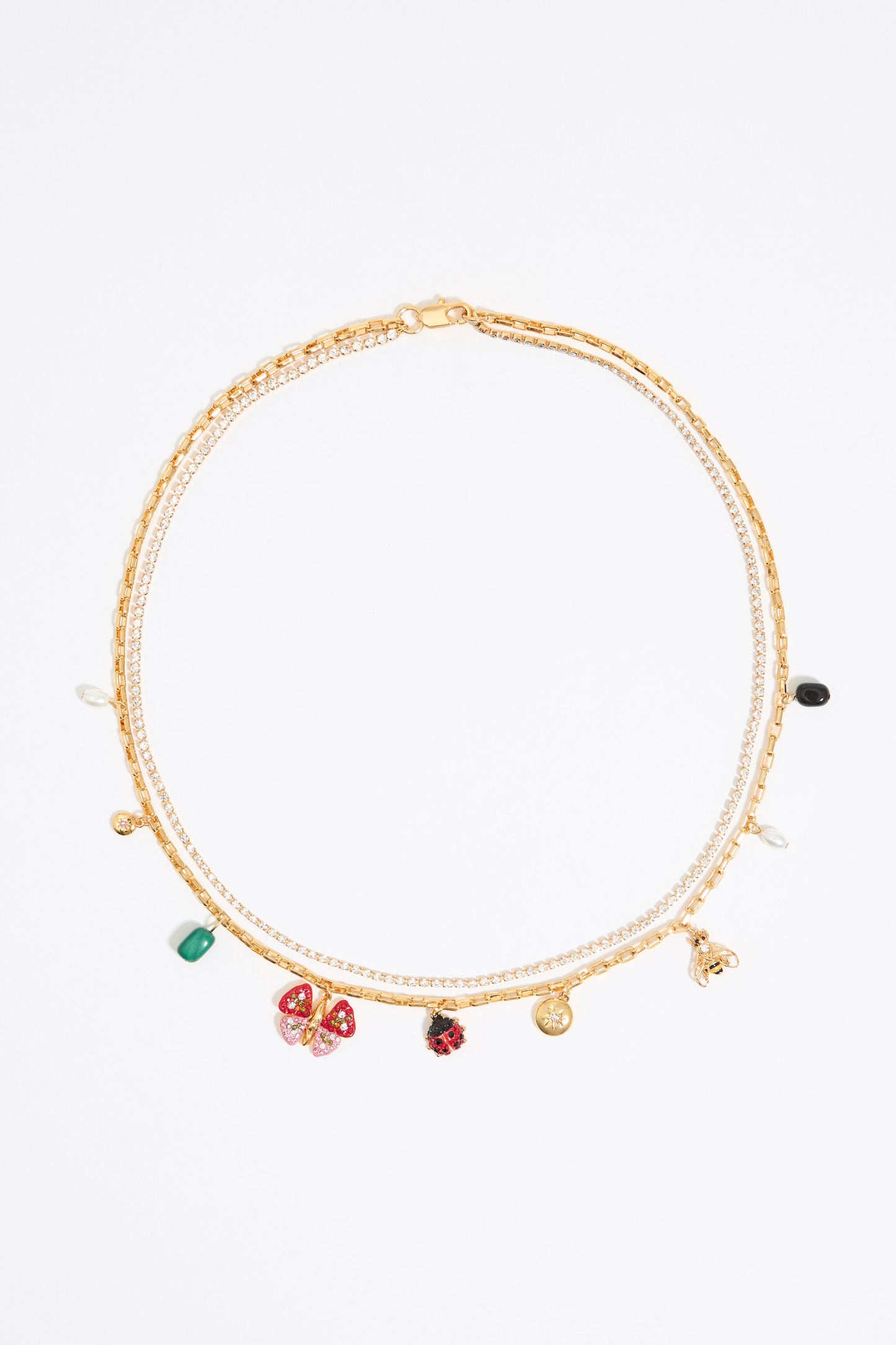 Crystal necklace with butterfly, ladybug and bee