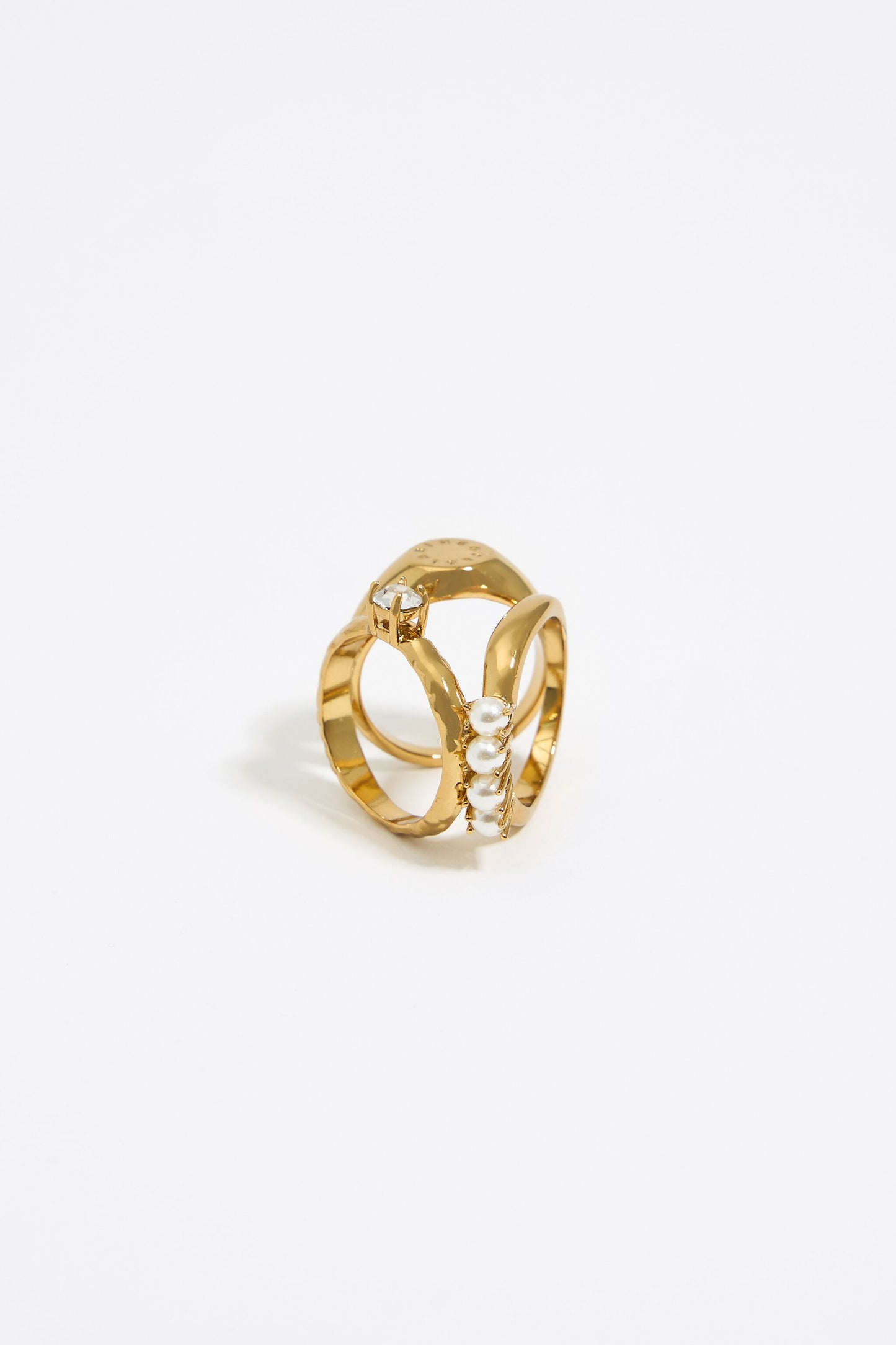 Gold crystals and pearls scarf ring
