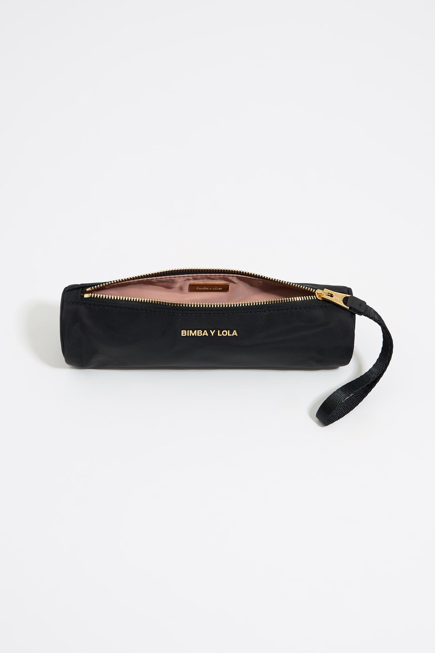 Black nylon cylindrical make-up case