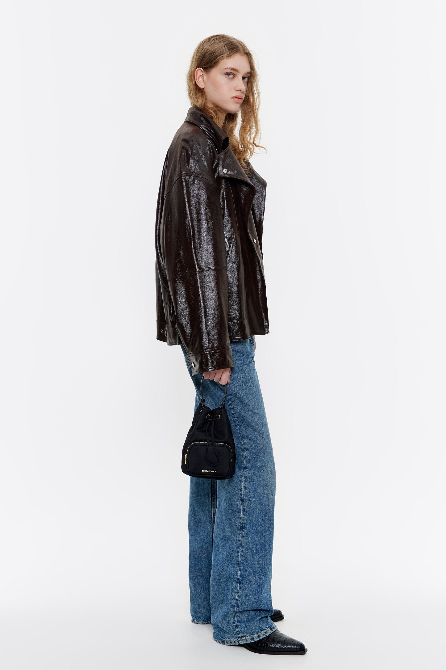 Black nylon bucket bag