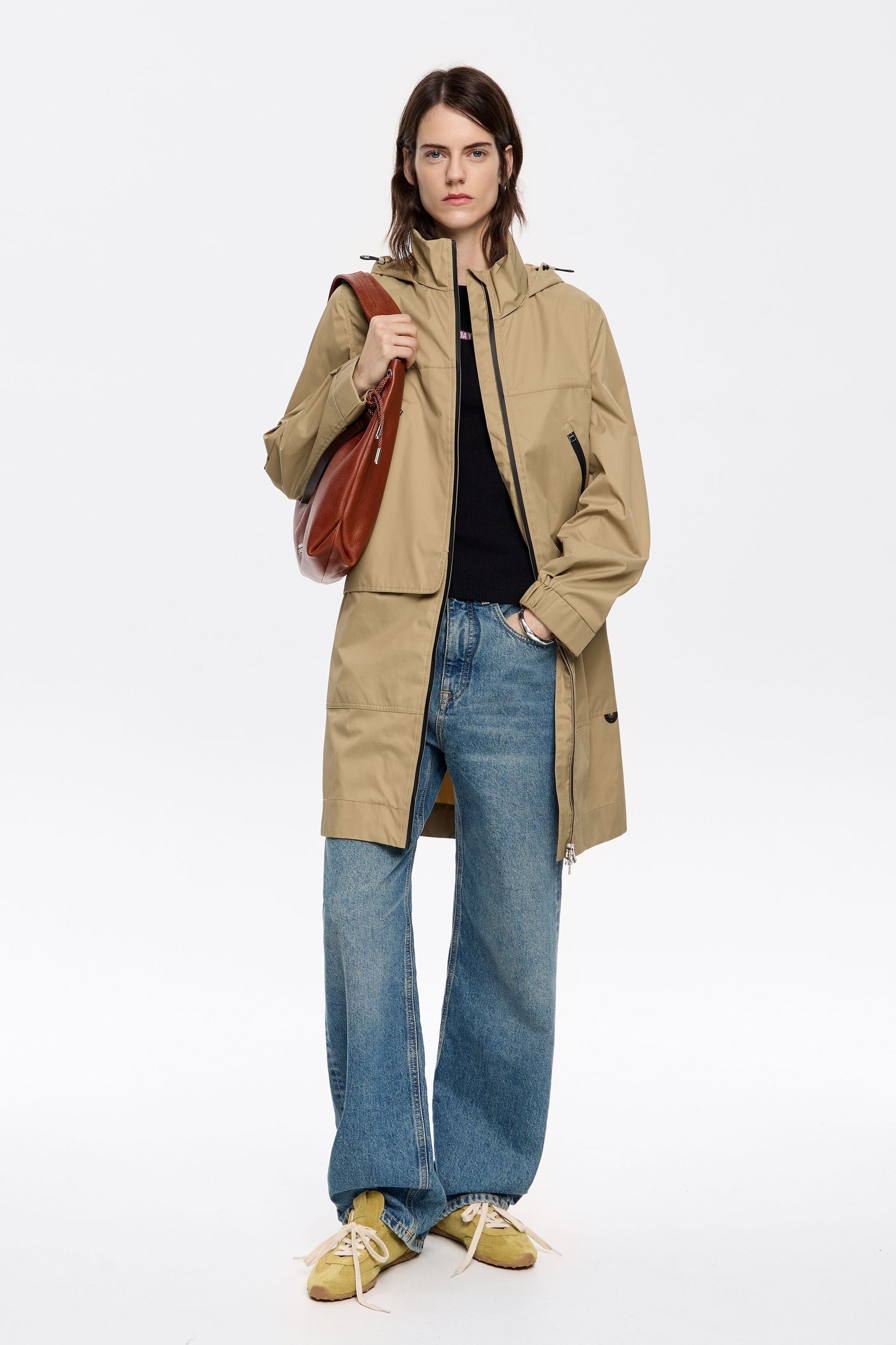 Camel straight midi trench
