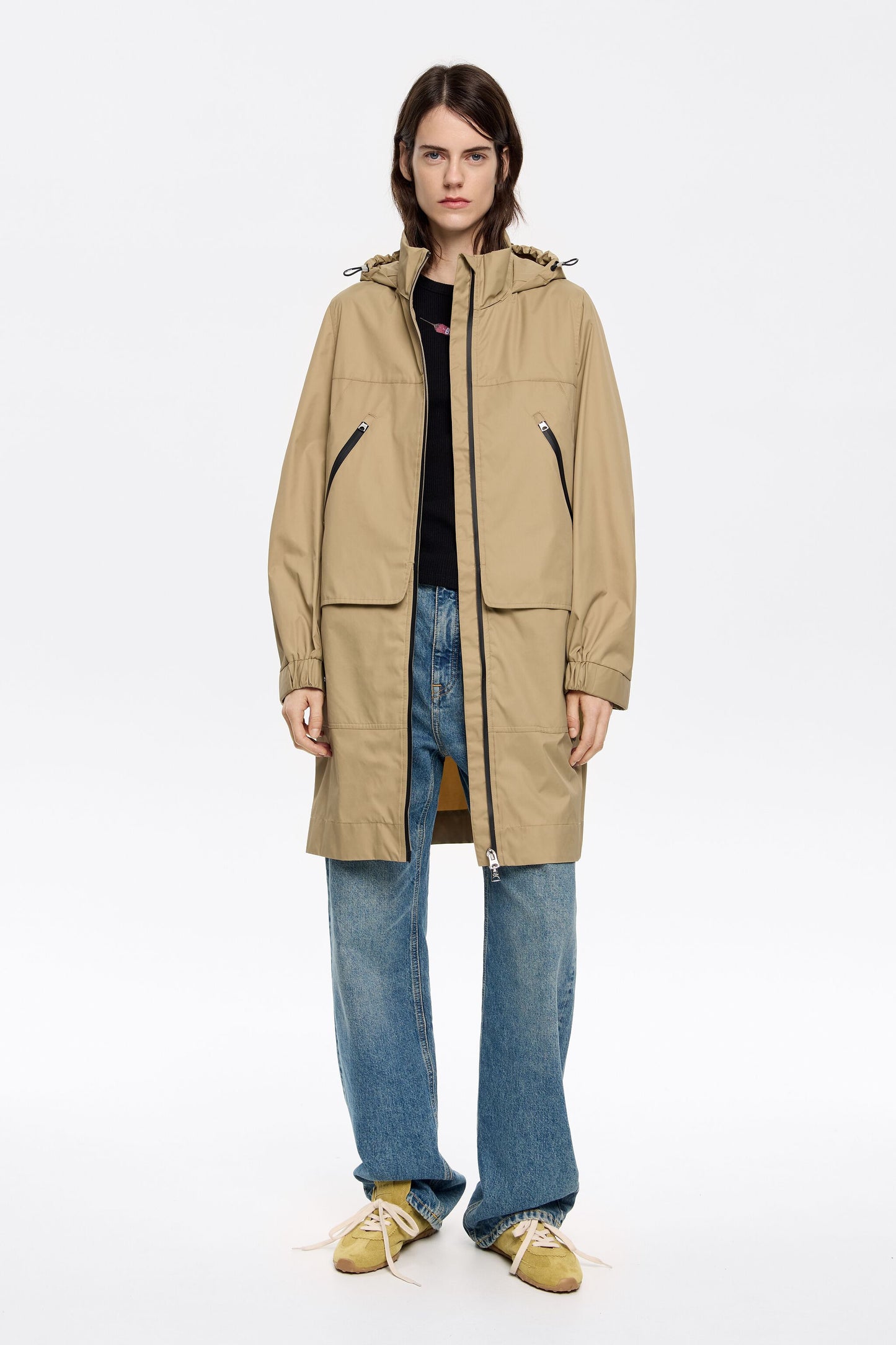 Camel straight midi trench