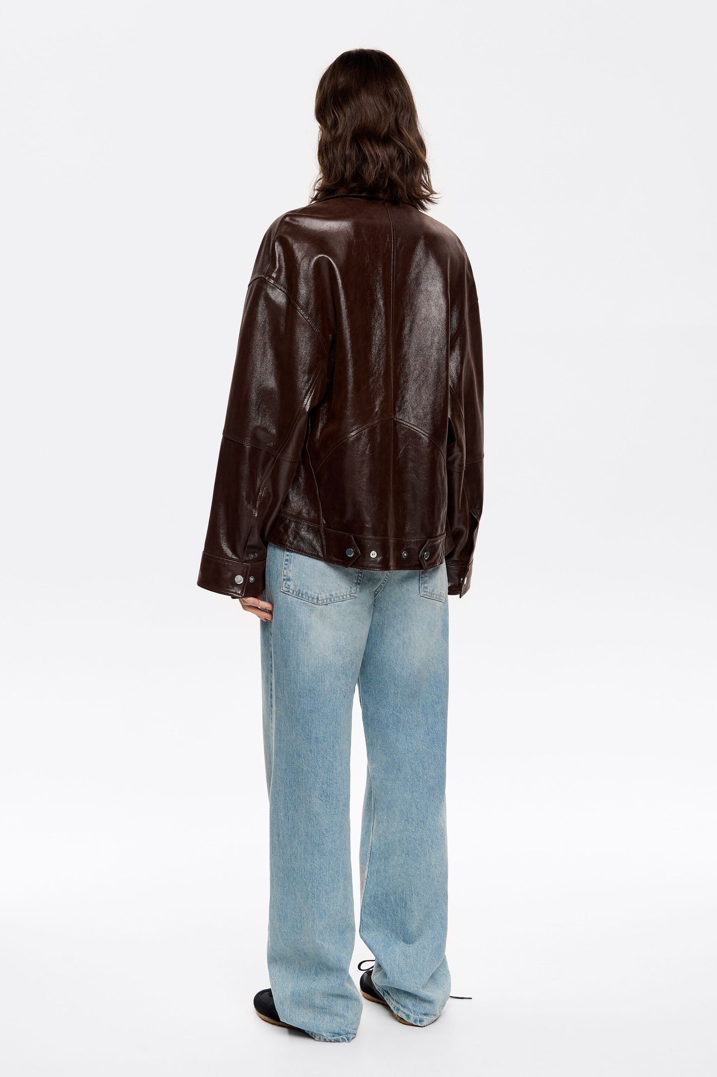 Dark brown satin finish leather jacket