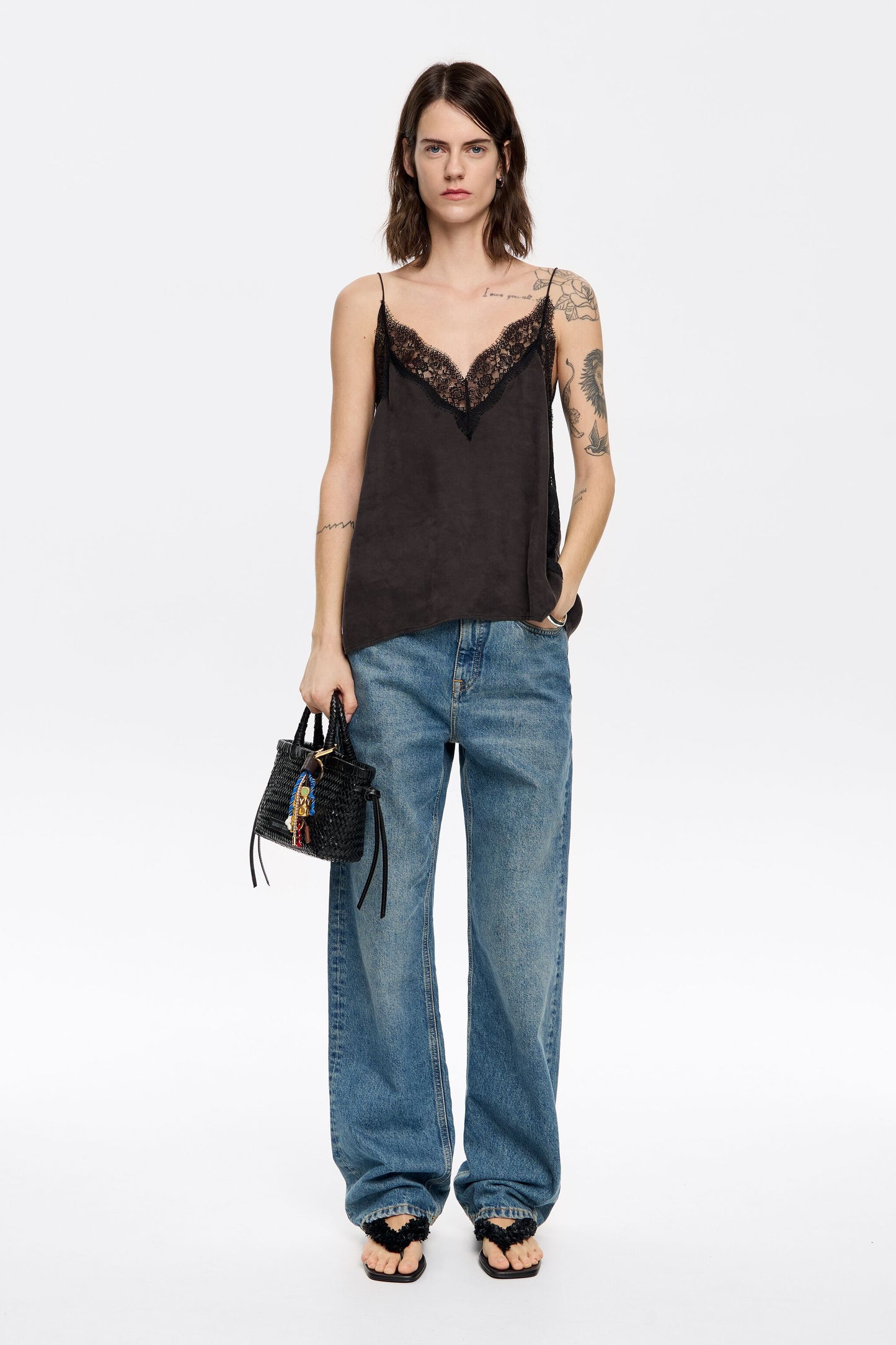 Black lace strappy top