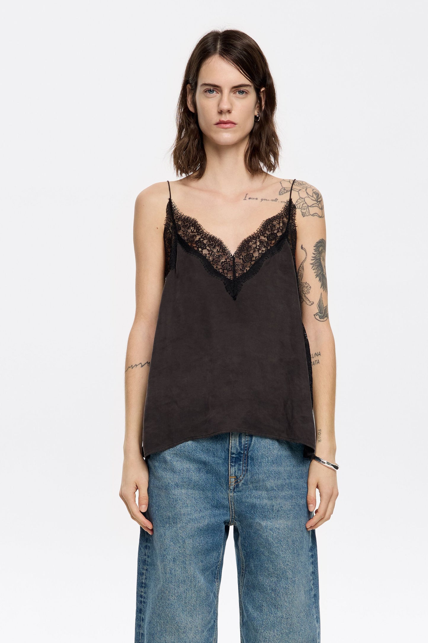Black lace strappy top