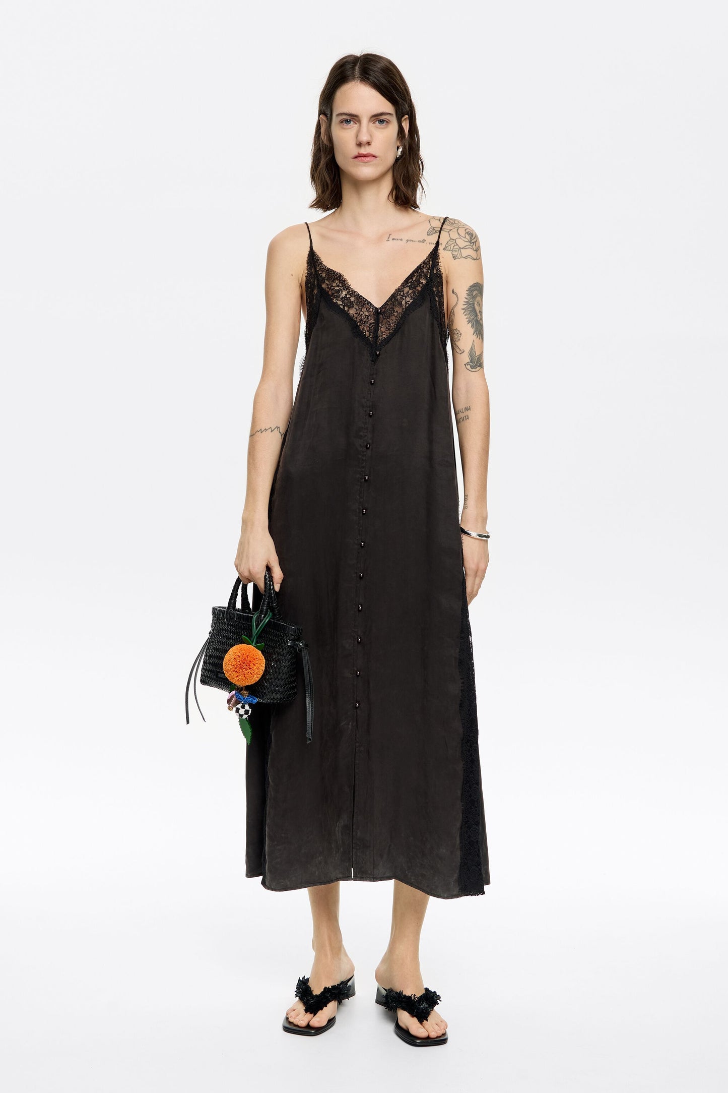 Black lace strappy dress