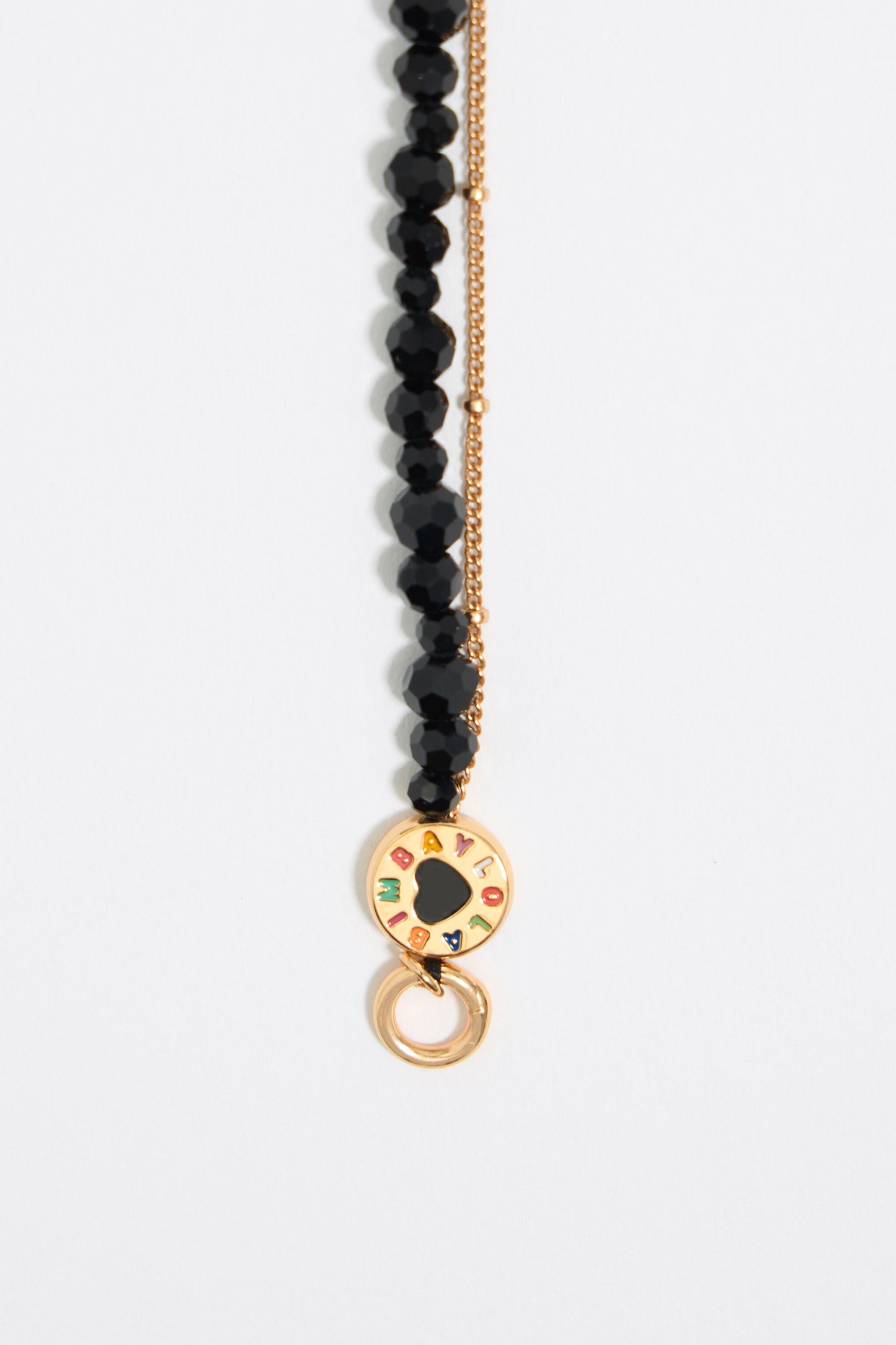 Black crystals heart logo necklace