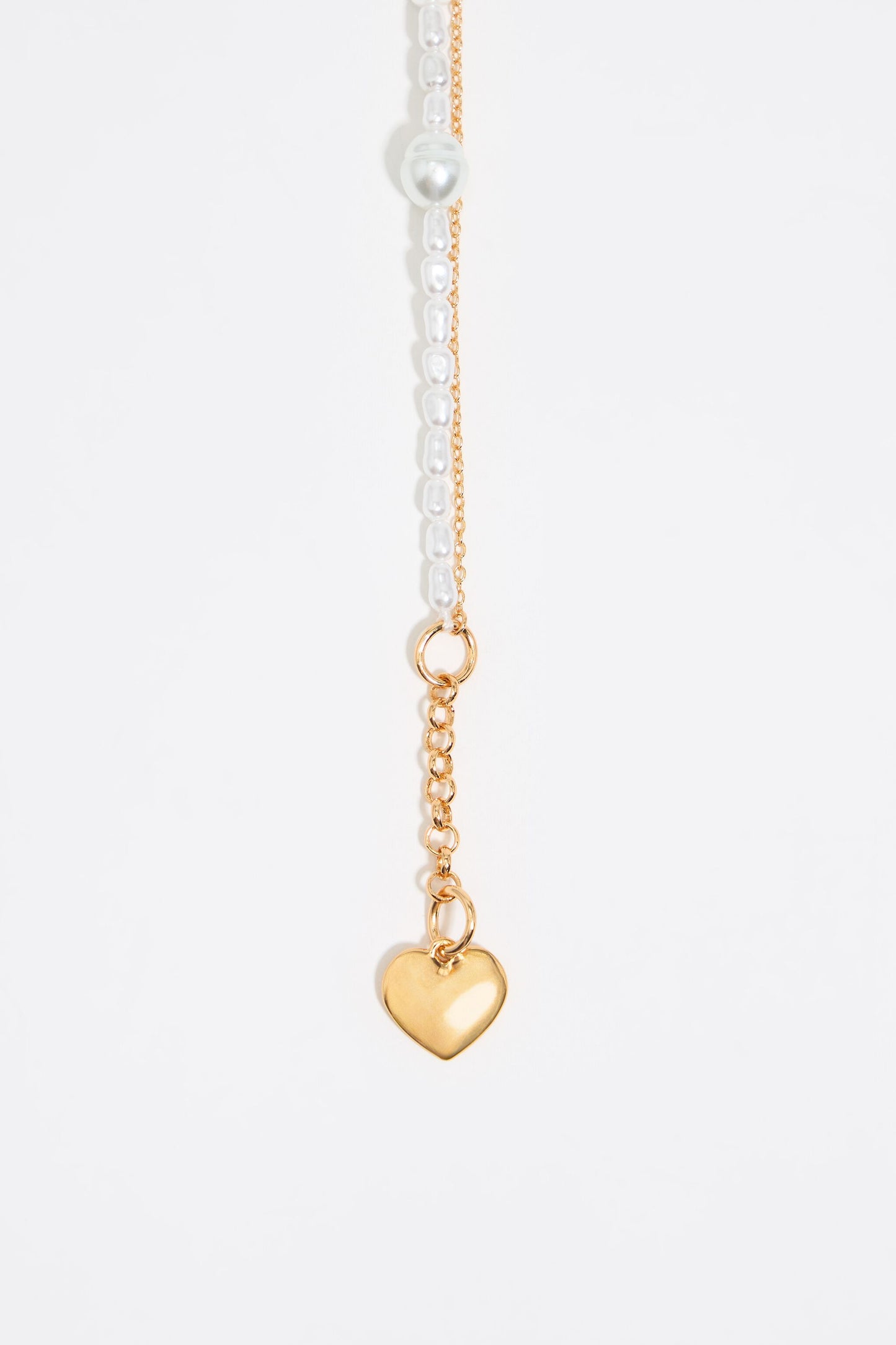 Pearl and heart logo double chain necklace