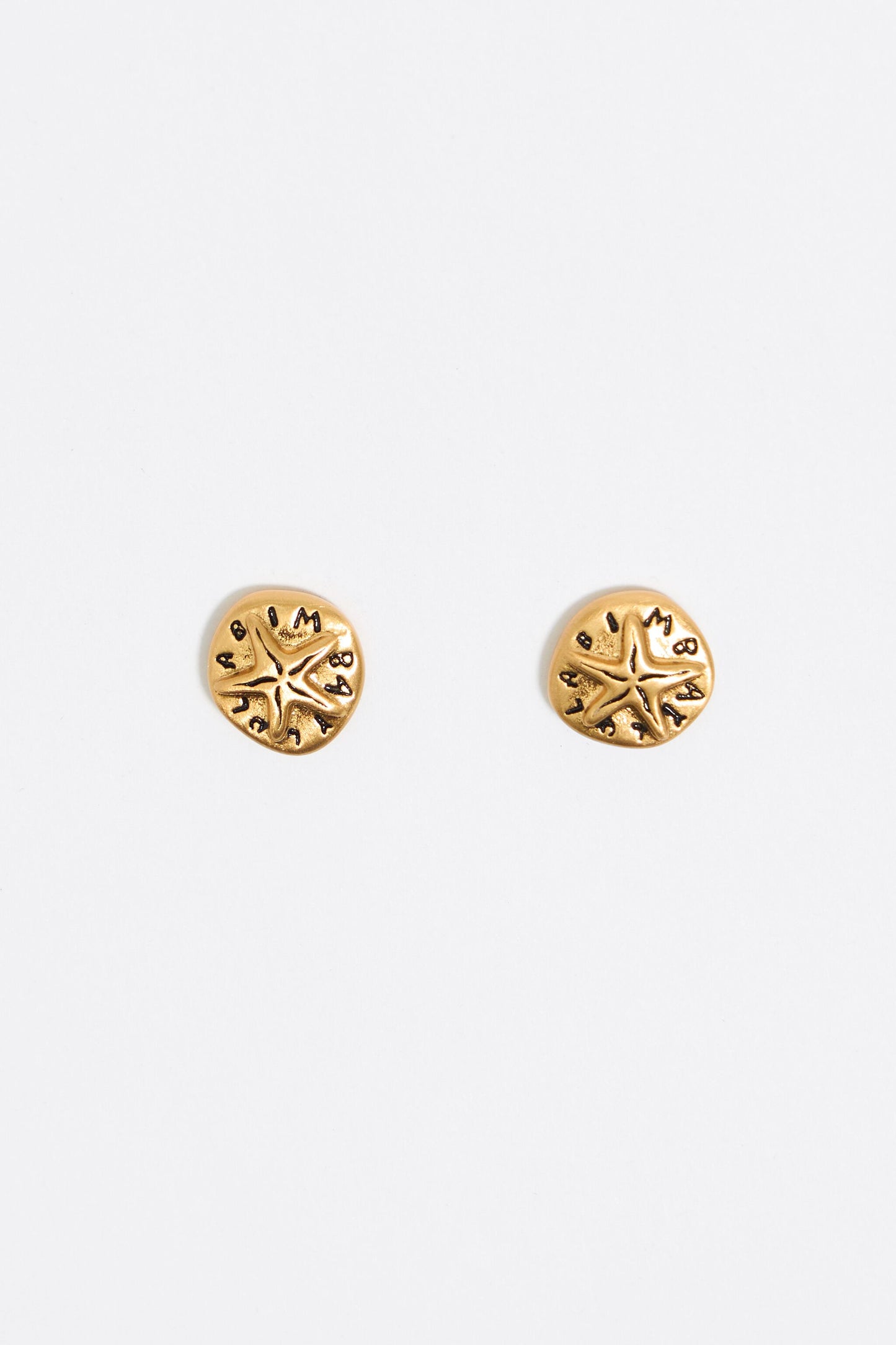 Gold coin logo earrings