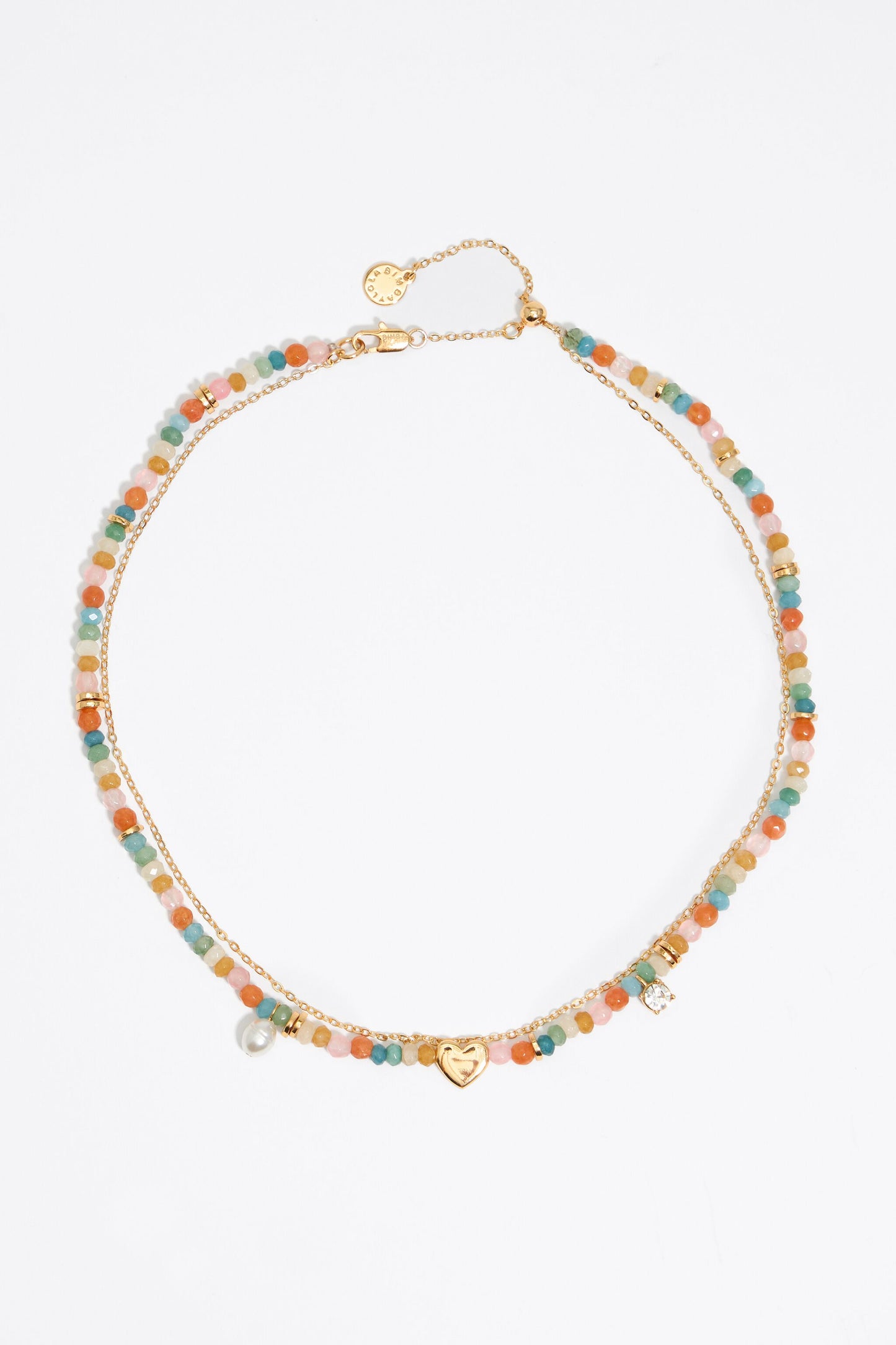Multicolor stones and gold heart necklace