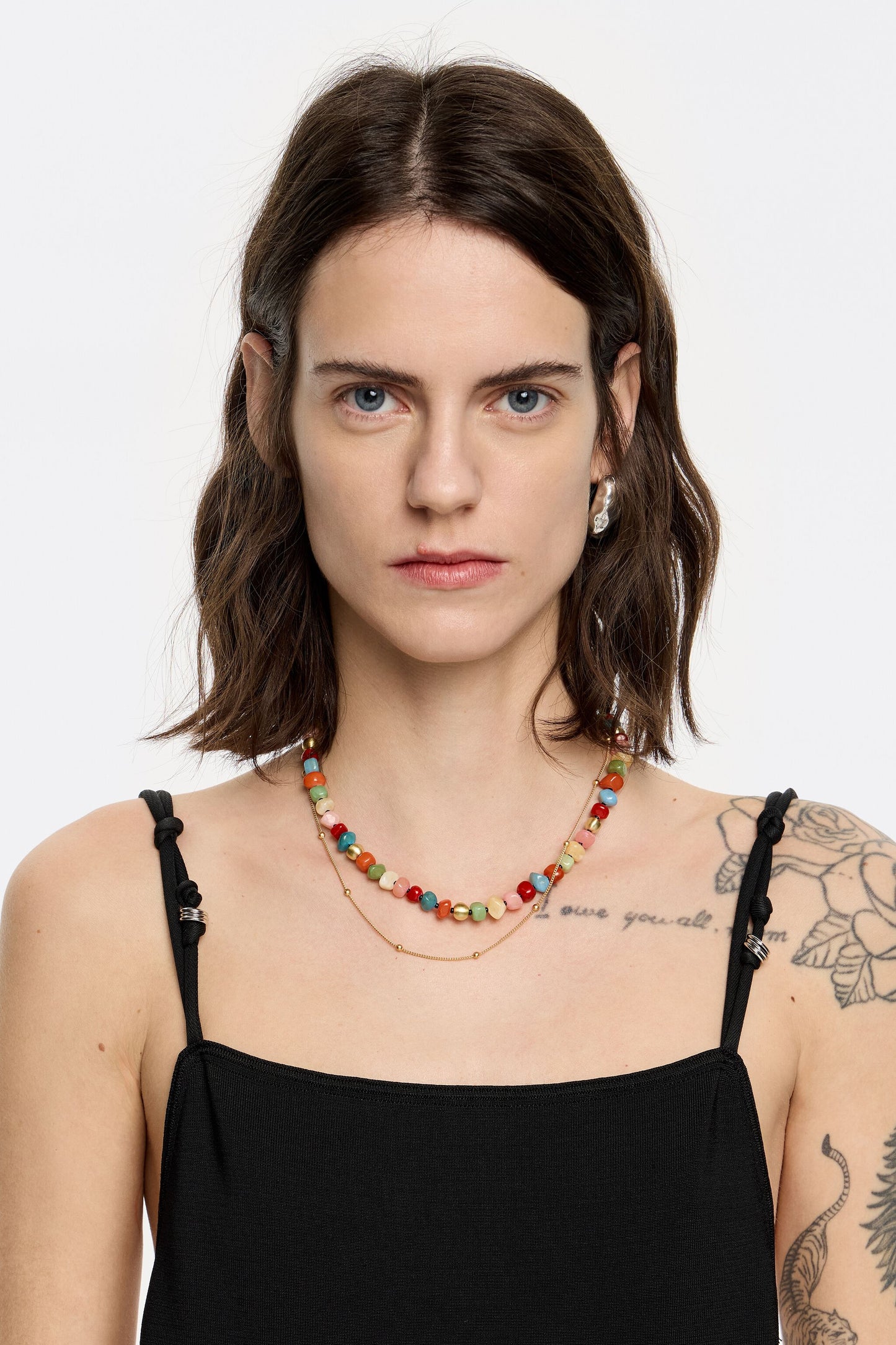 Multicolor stones and gold chain necklace