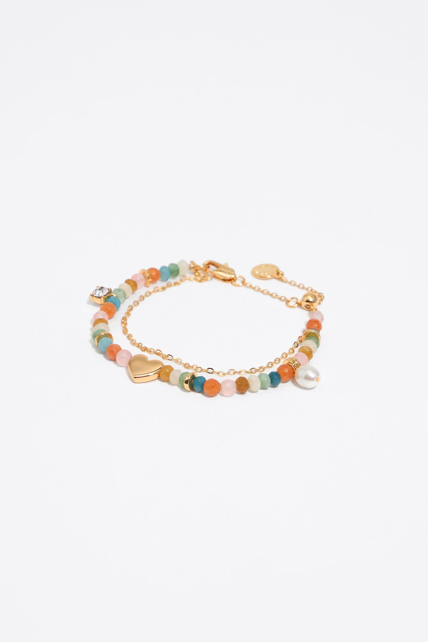 Gold heart and multicolor stones bracelet
