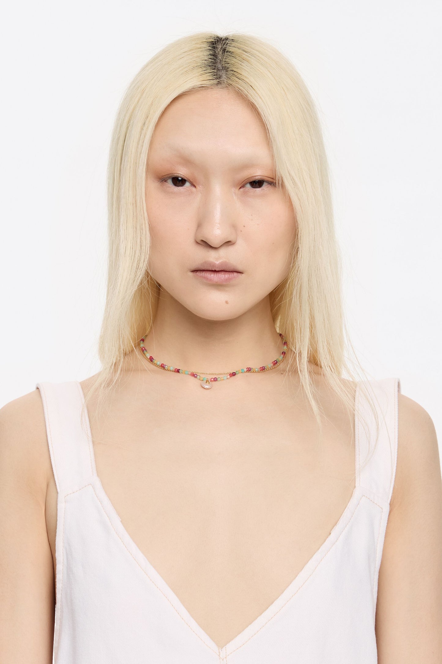 Letter B pearl and multicolor stones necklace