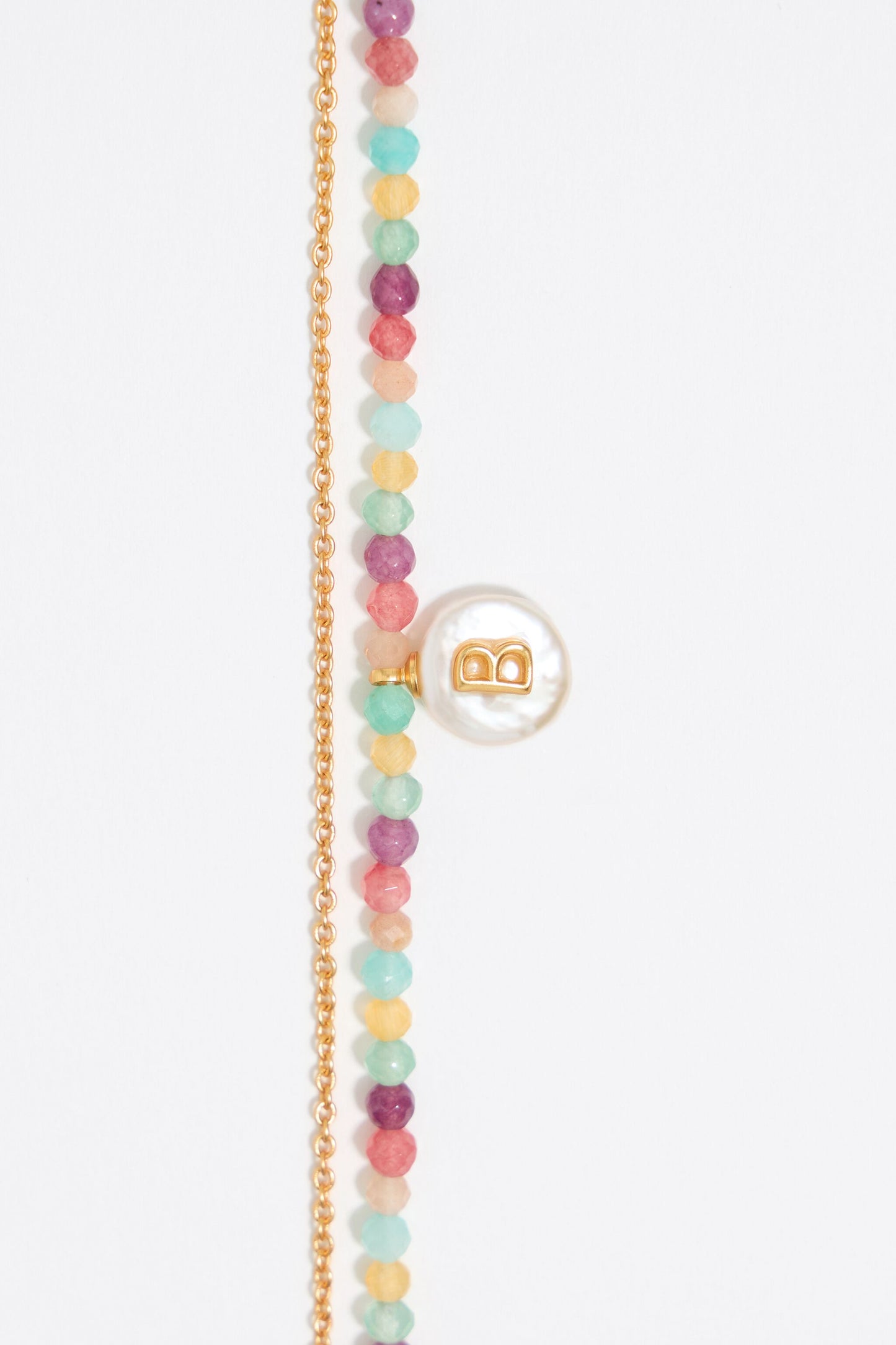 Letter B pearl and multicolor stones necklace