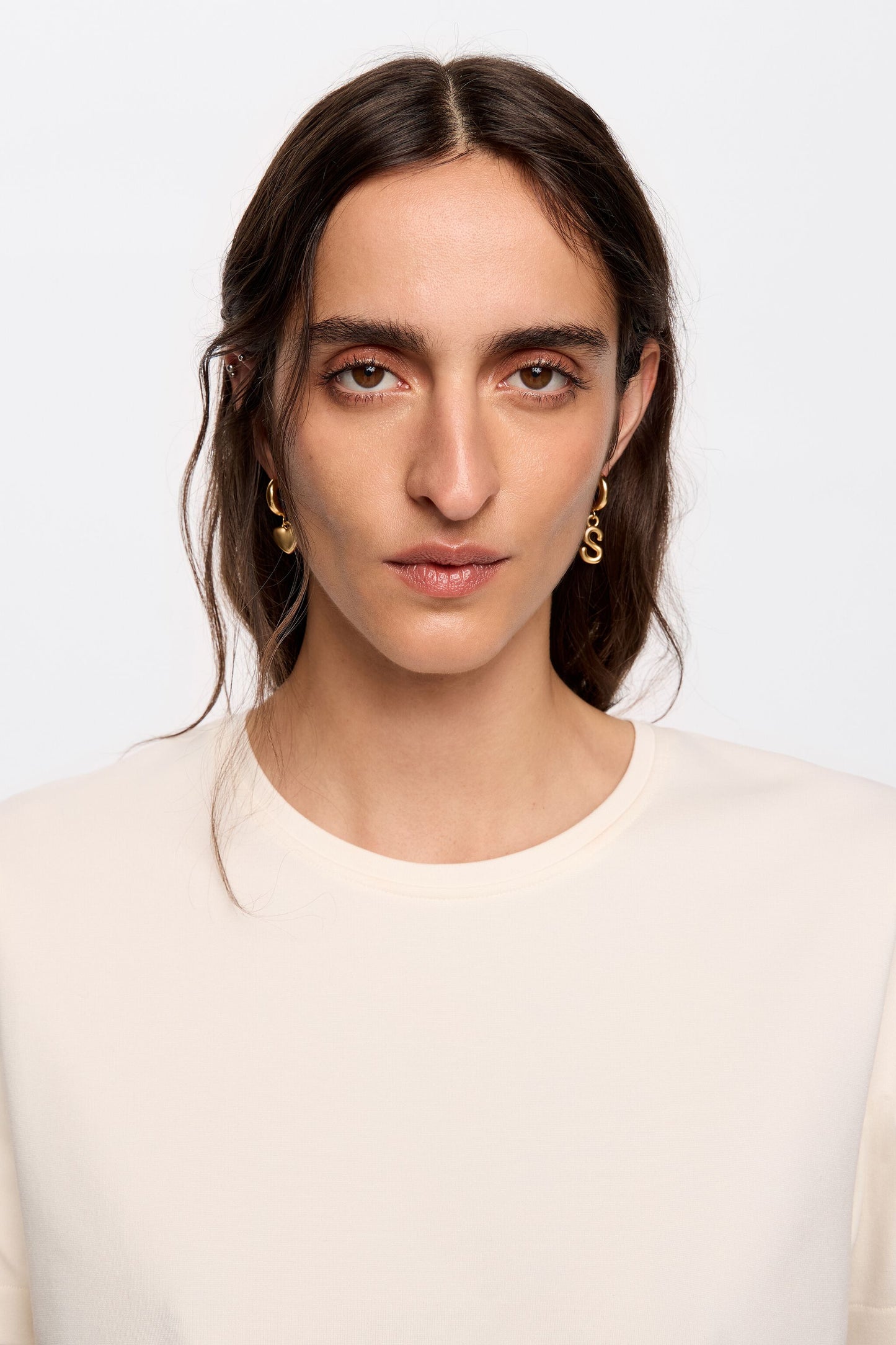 Gold letter A heart hoop earrings