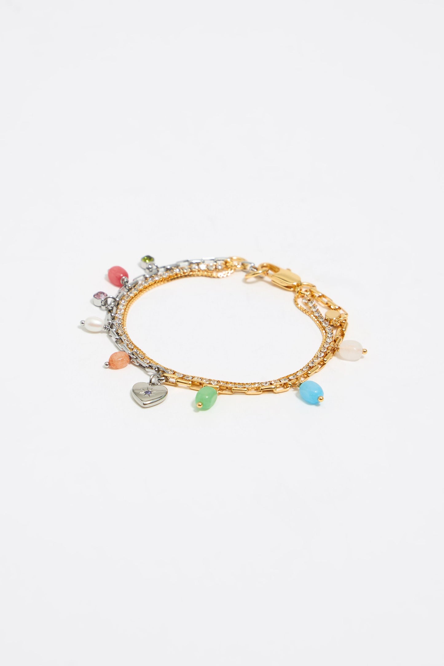 Layered chains, stones and crystals bracelet