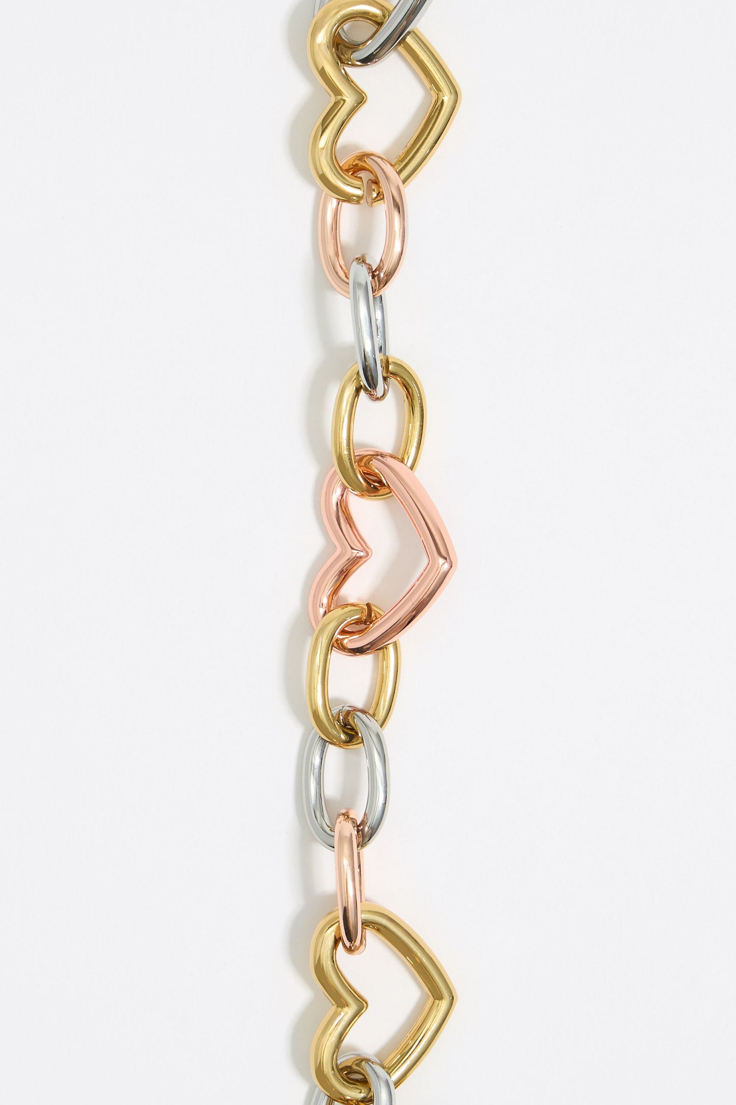 Three-tone heart chain bracelet