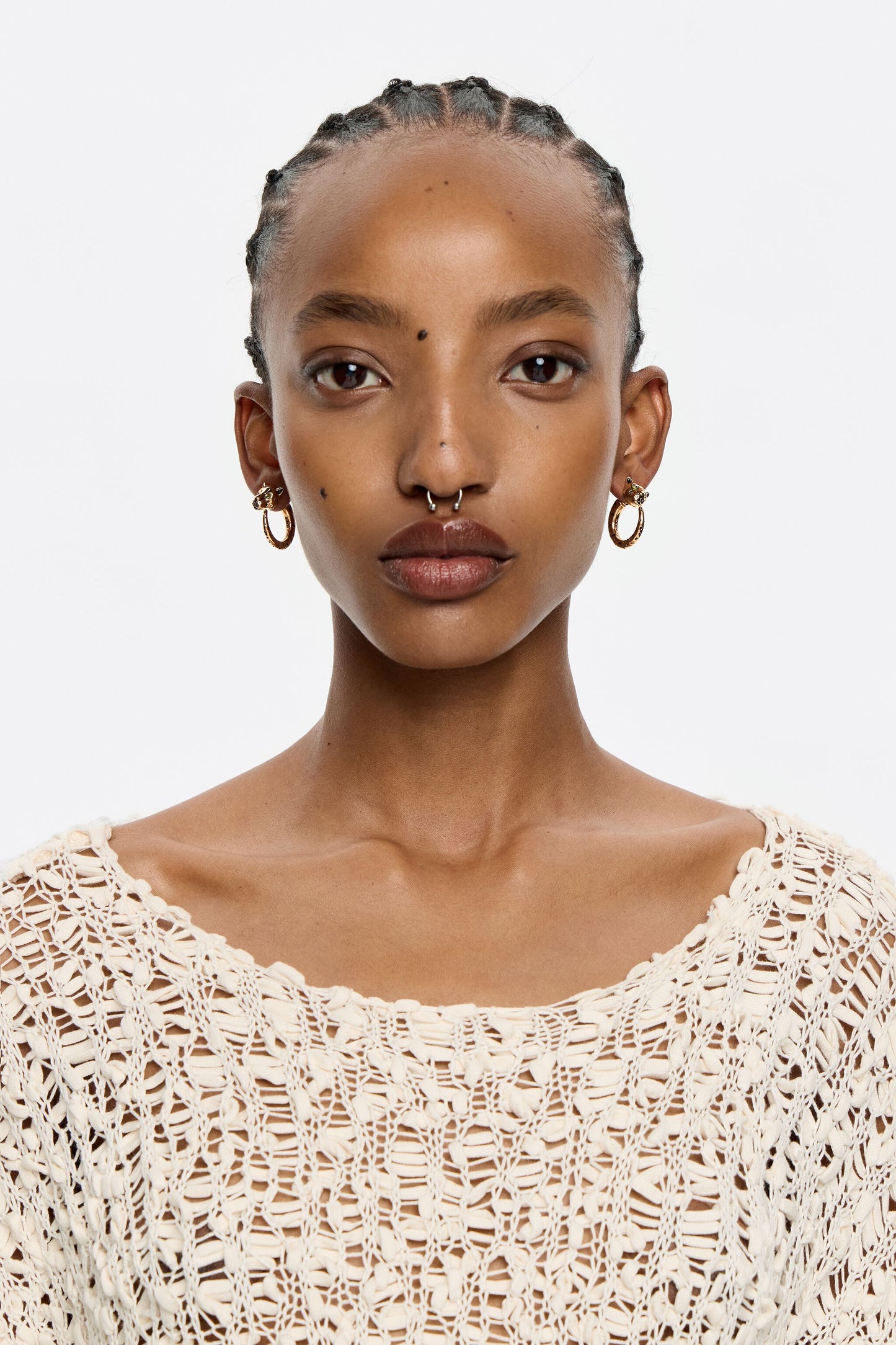 Gold and black panther hoop earrings