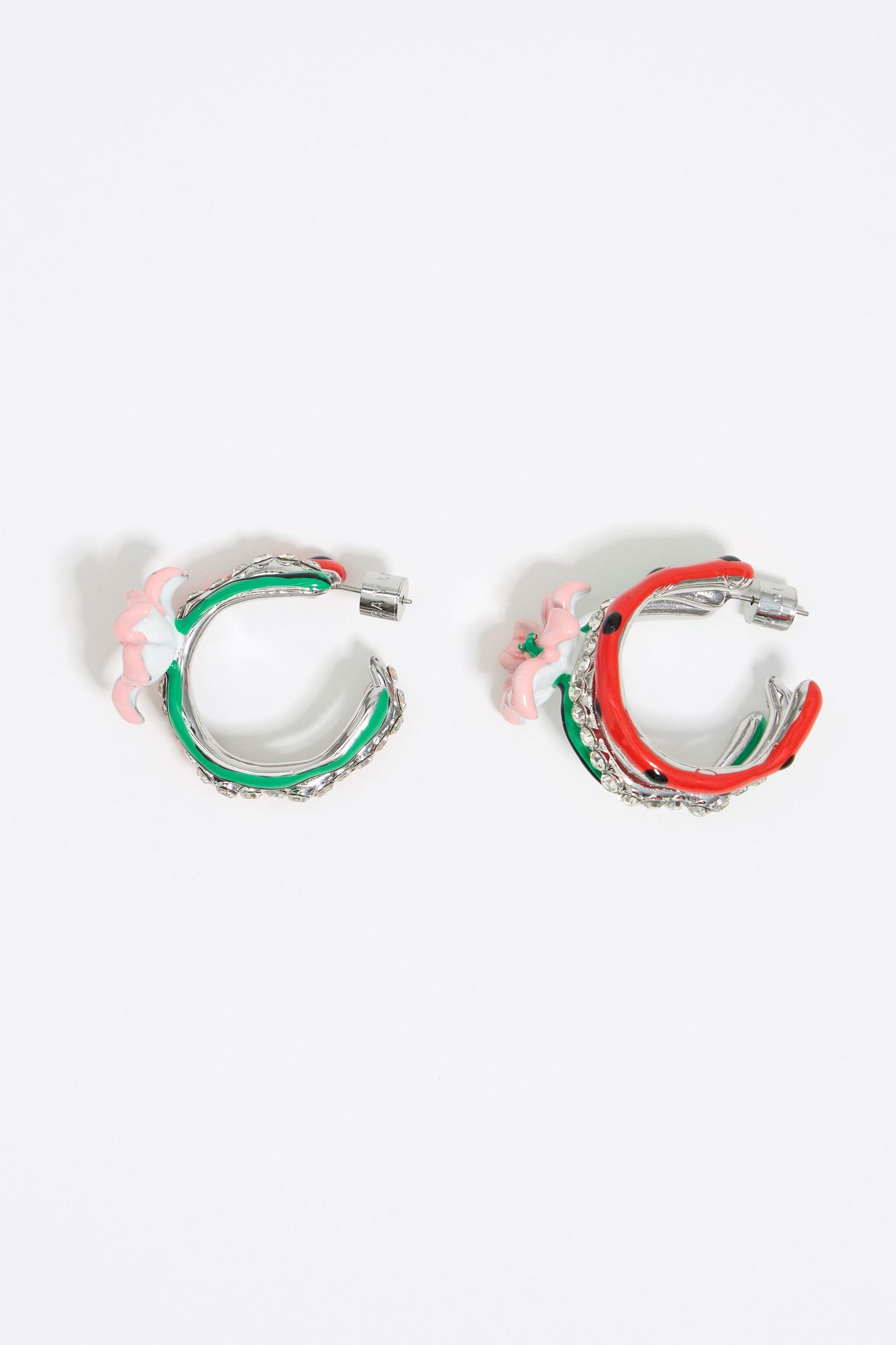 Pink enamel flower hoop earrings