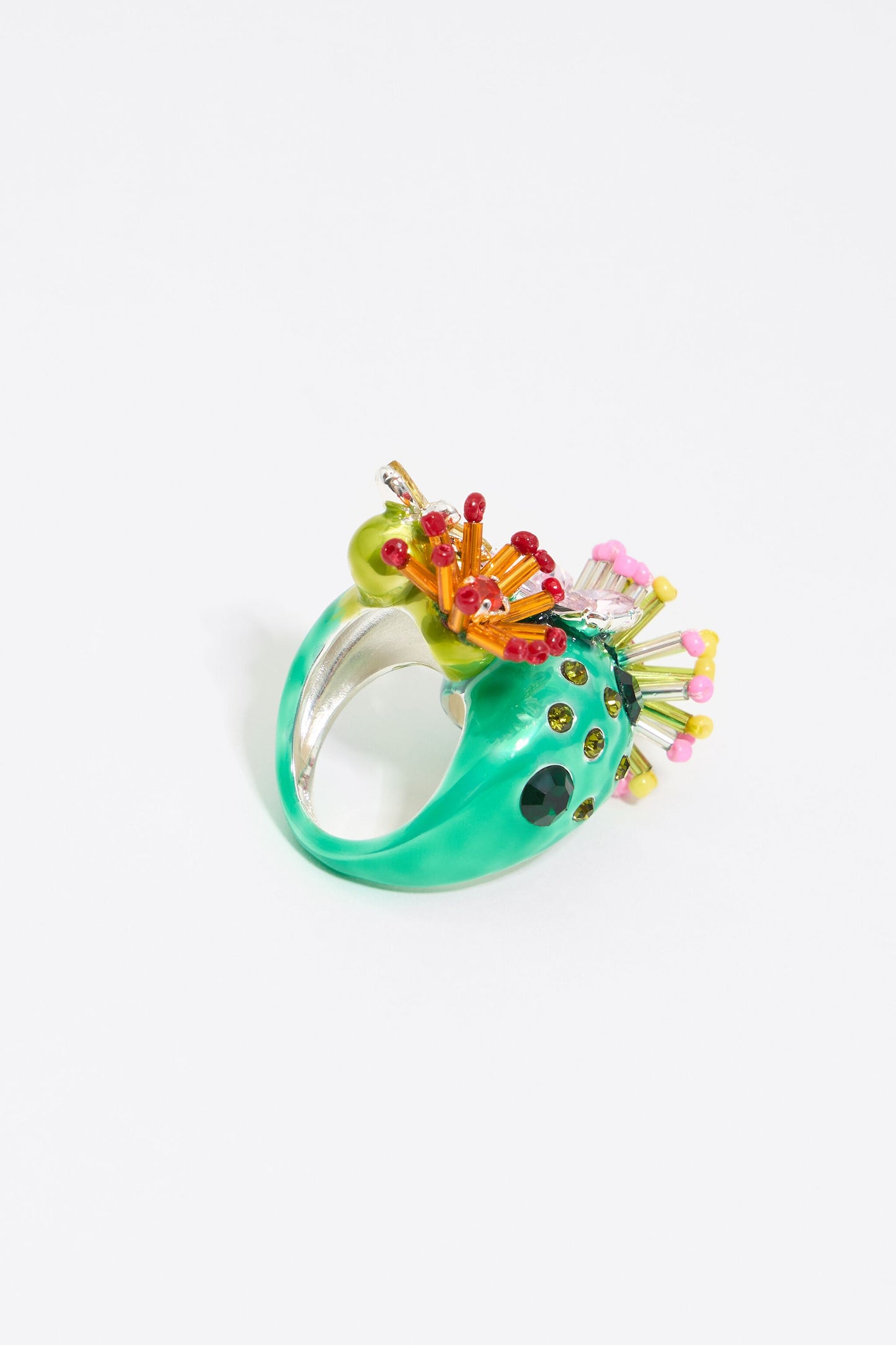 Green cactus and flowers ring