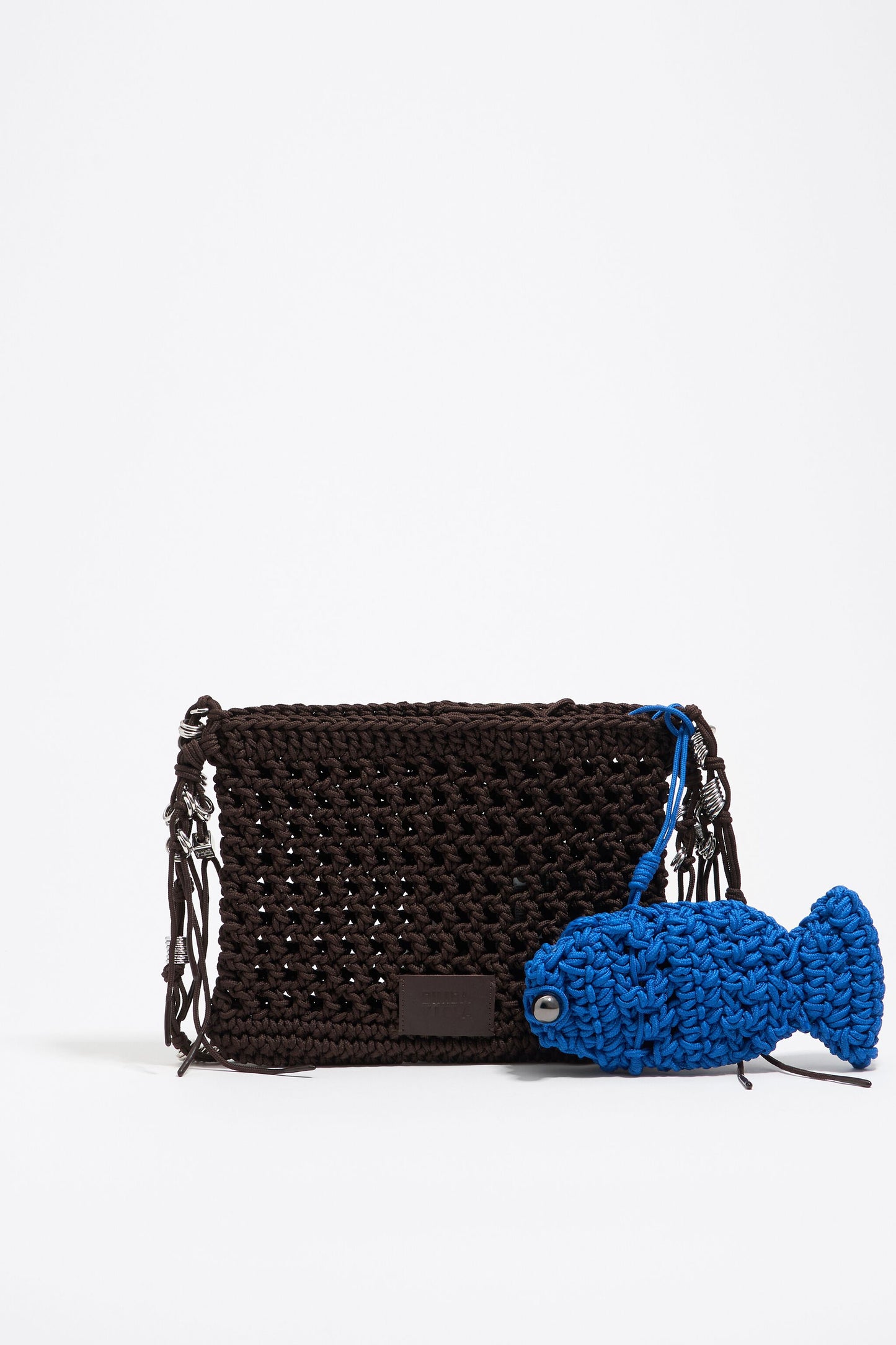 Blue fish crochet bag charm