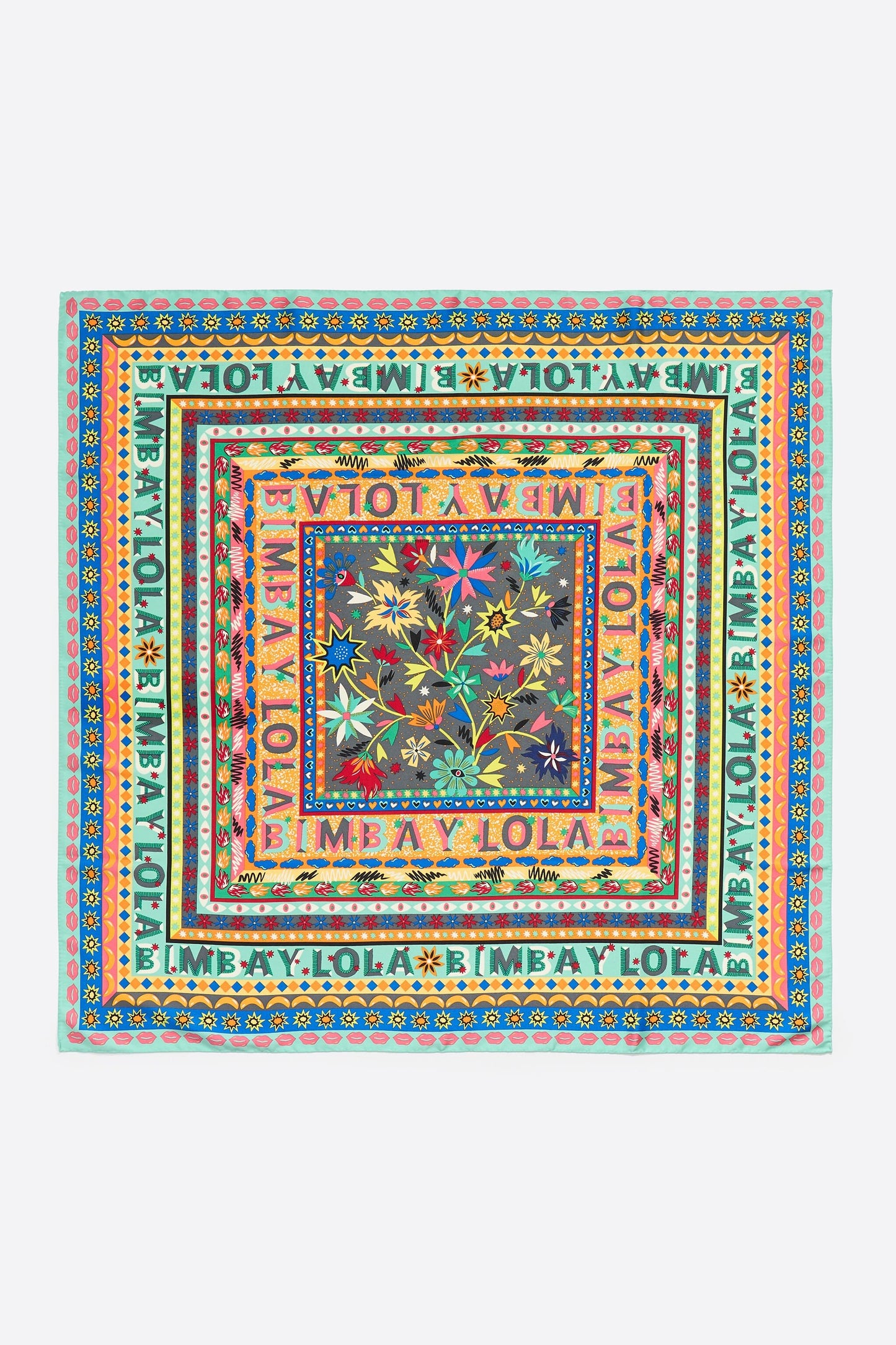 Gray logos and floral borders scarf