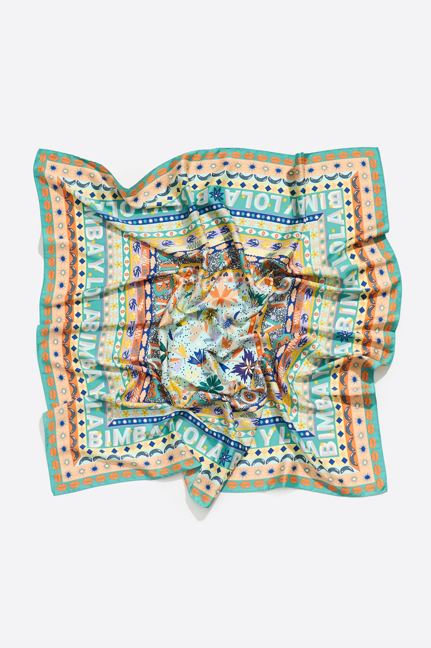Aquamarine logos and floral borders scarf