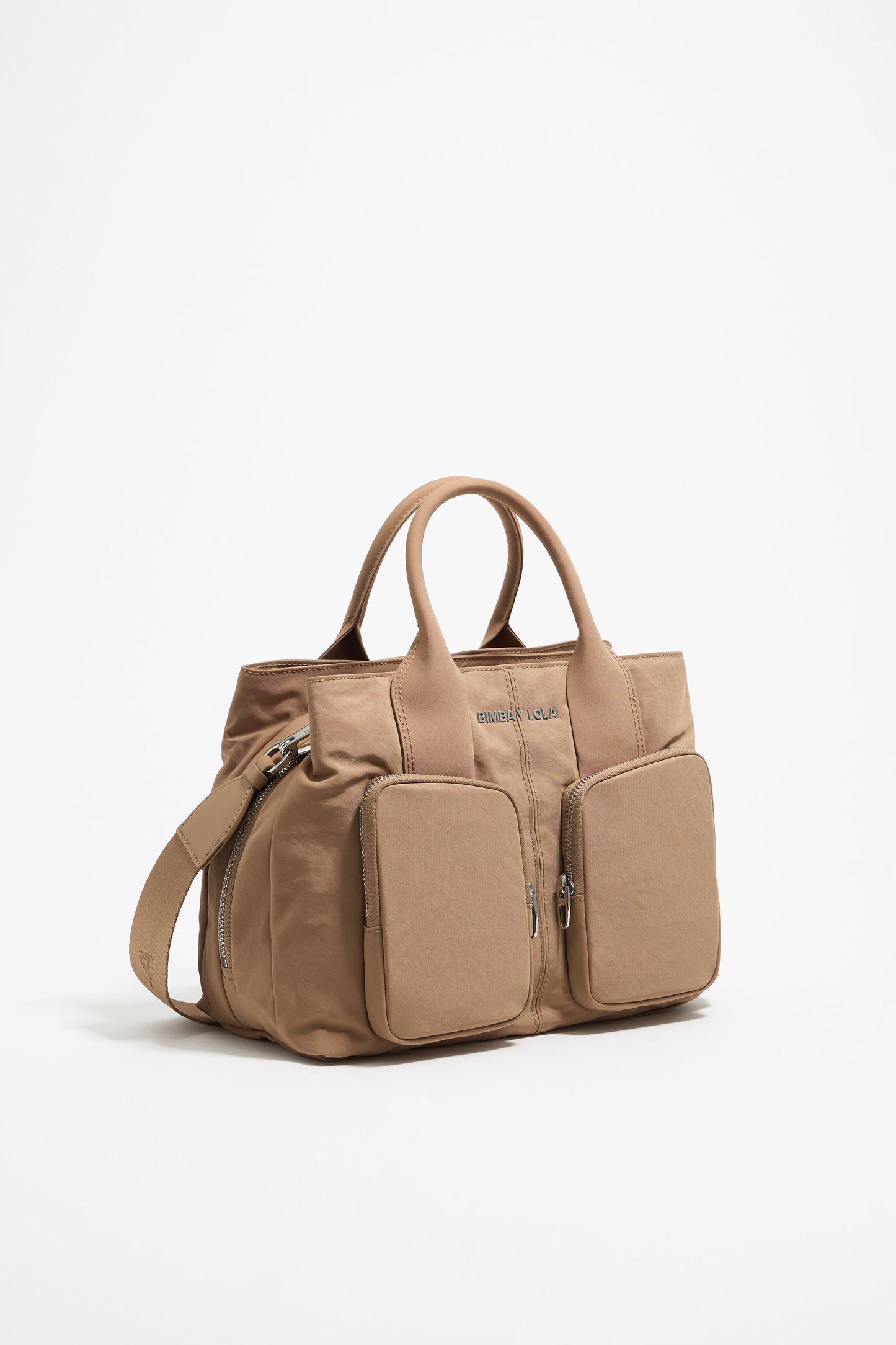 Large bark brown nylon Pocket handbag