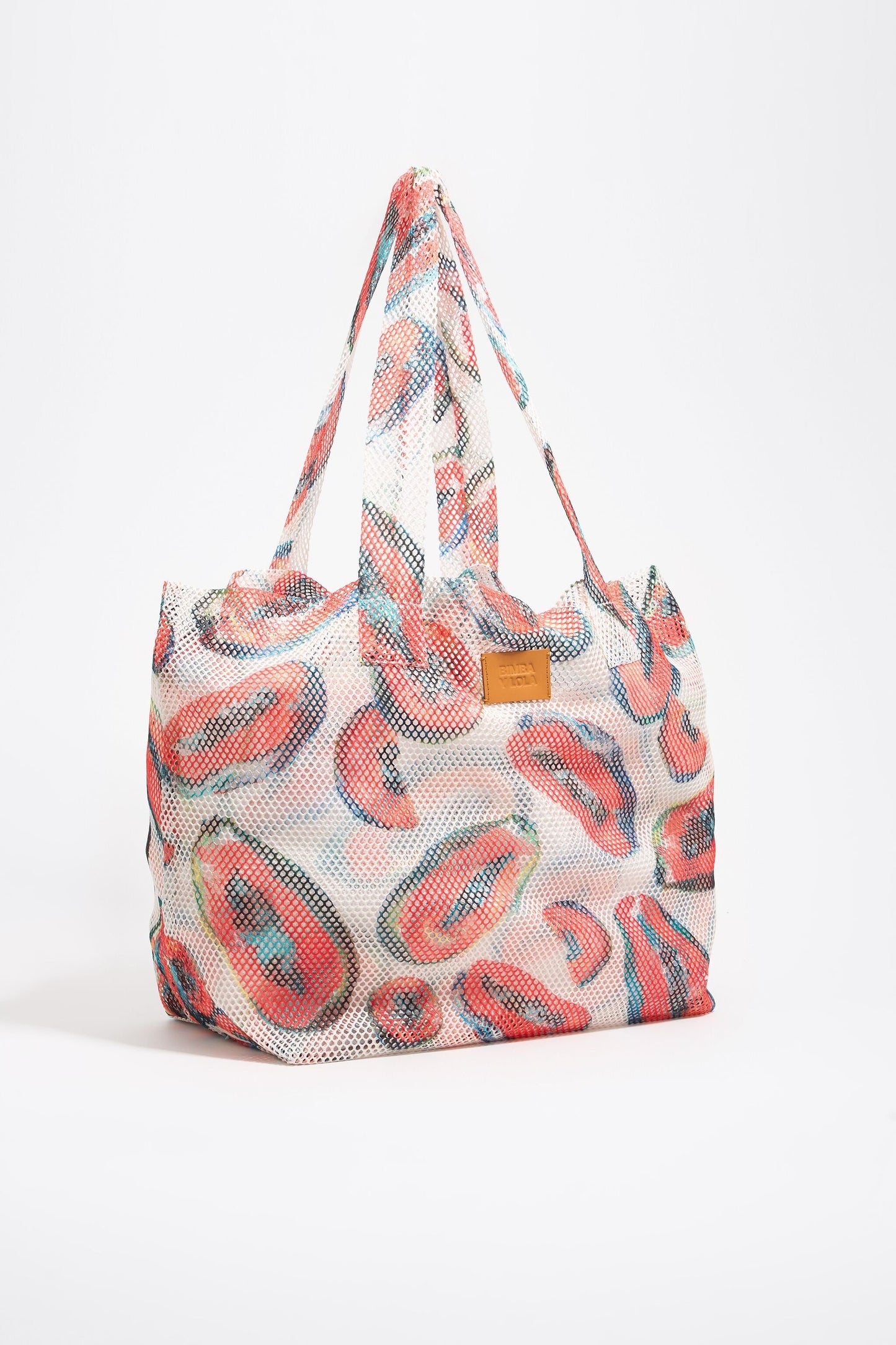 Ivory nylon shopper bag with papaya print