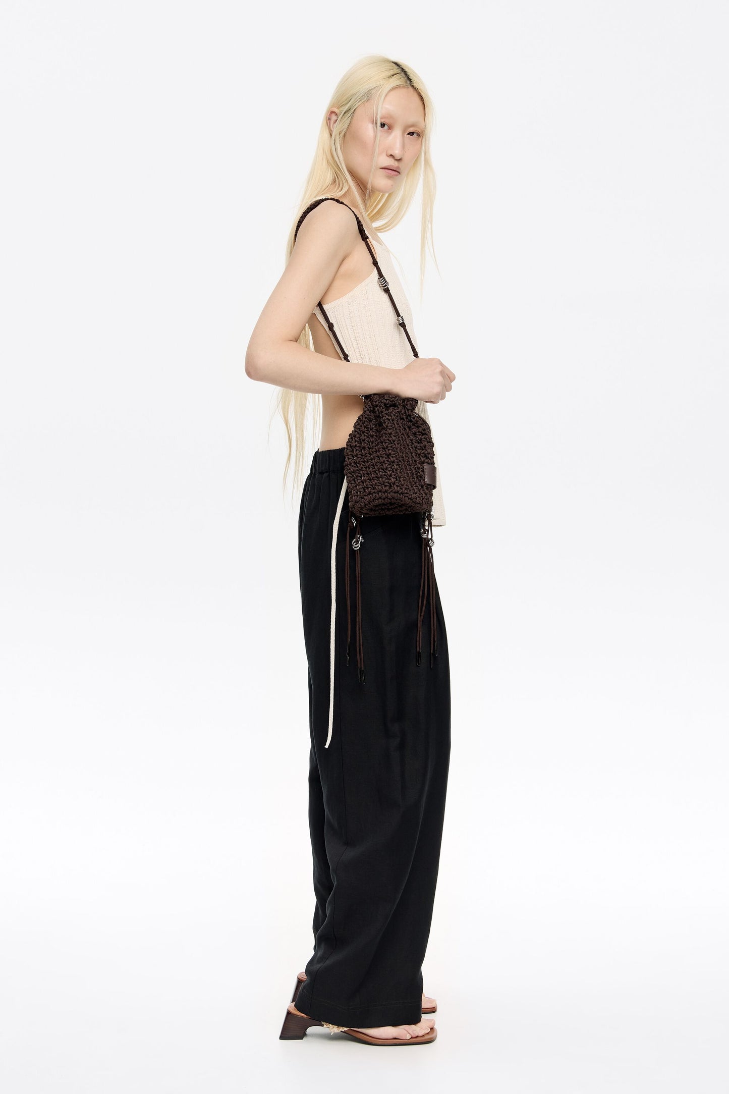 Brown plaited shoulder bag