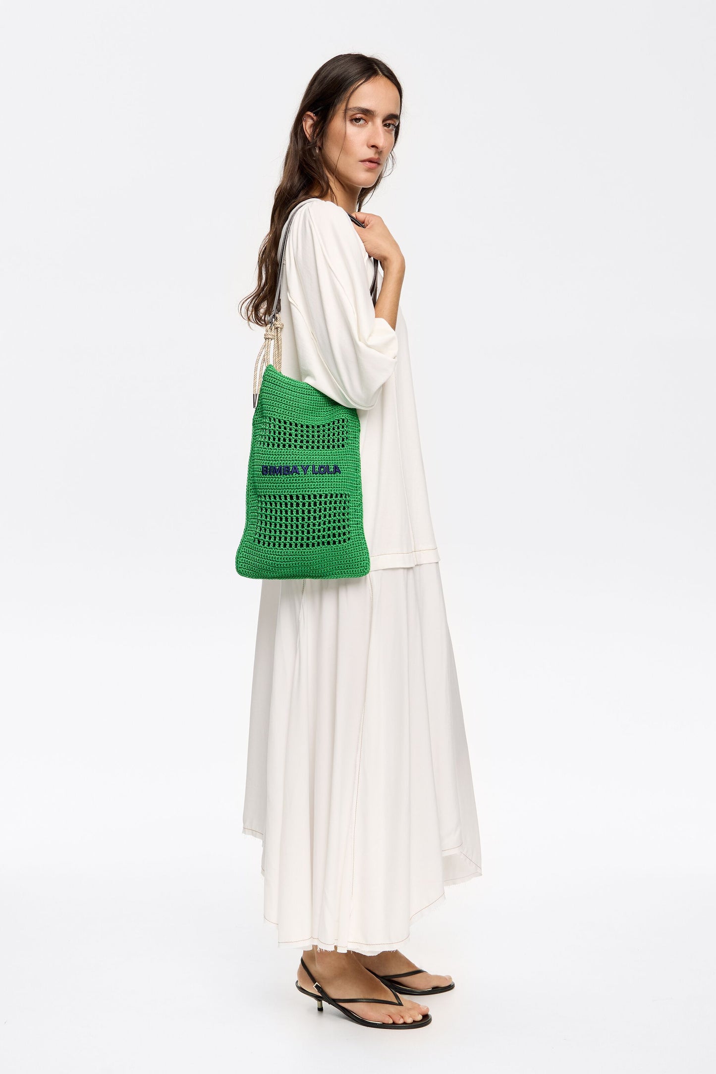 Green crochet tote bag