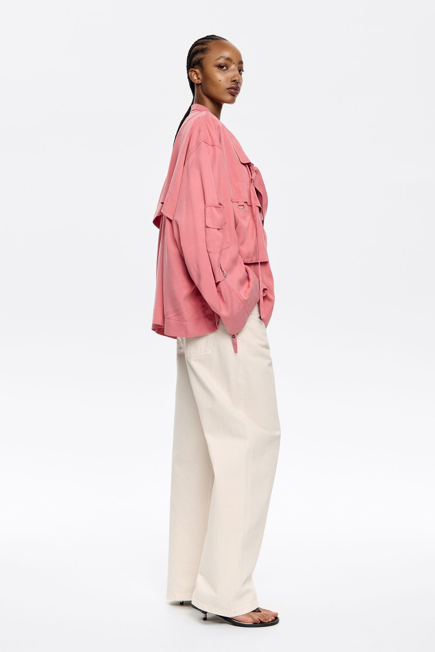 Coral fluid double-breasted jacket