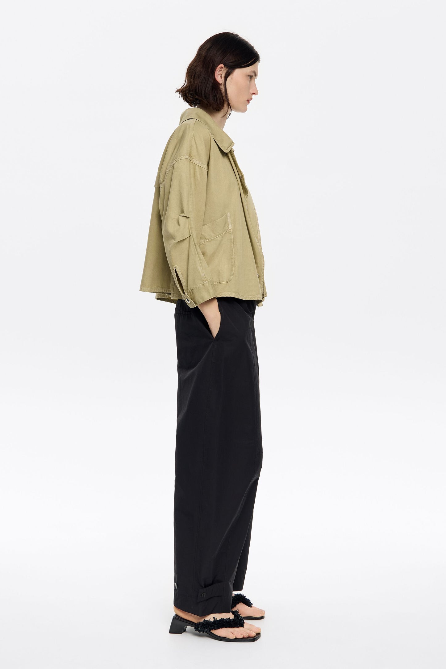 Light khaki fluid double-breasted jacket