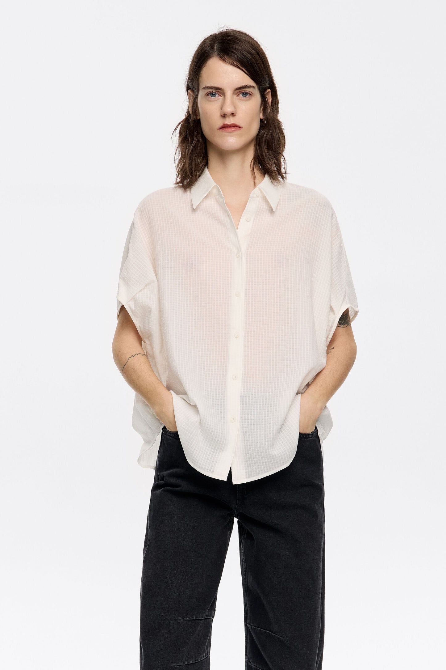 Ivory textured cape shirt