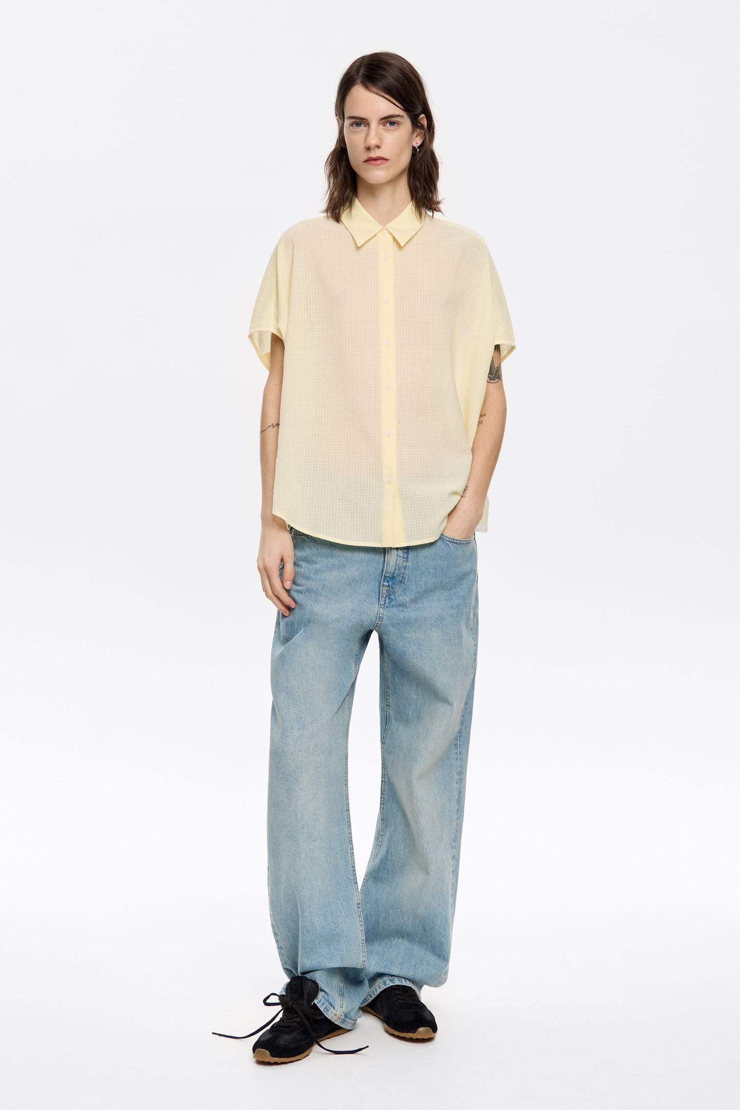 Yellow textured cape shirt