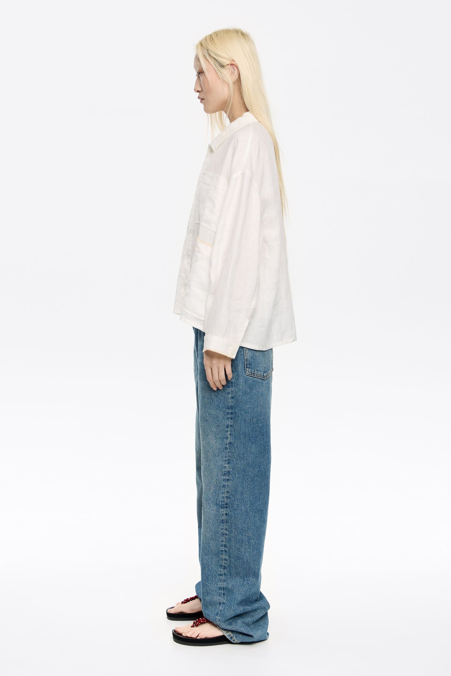 Ivory linen jacket with stitching
