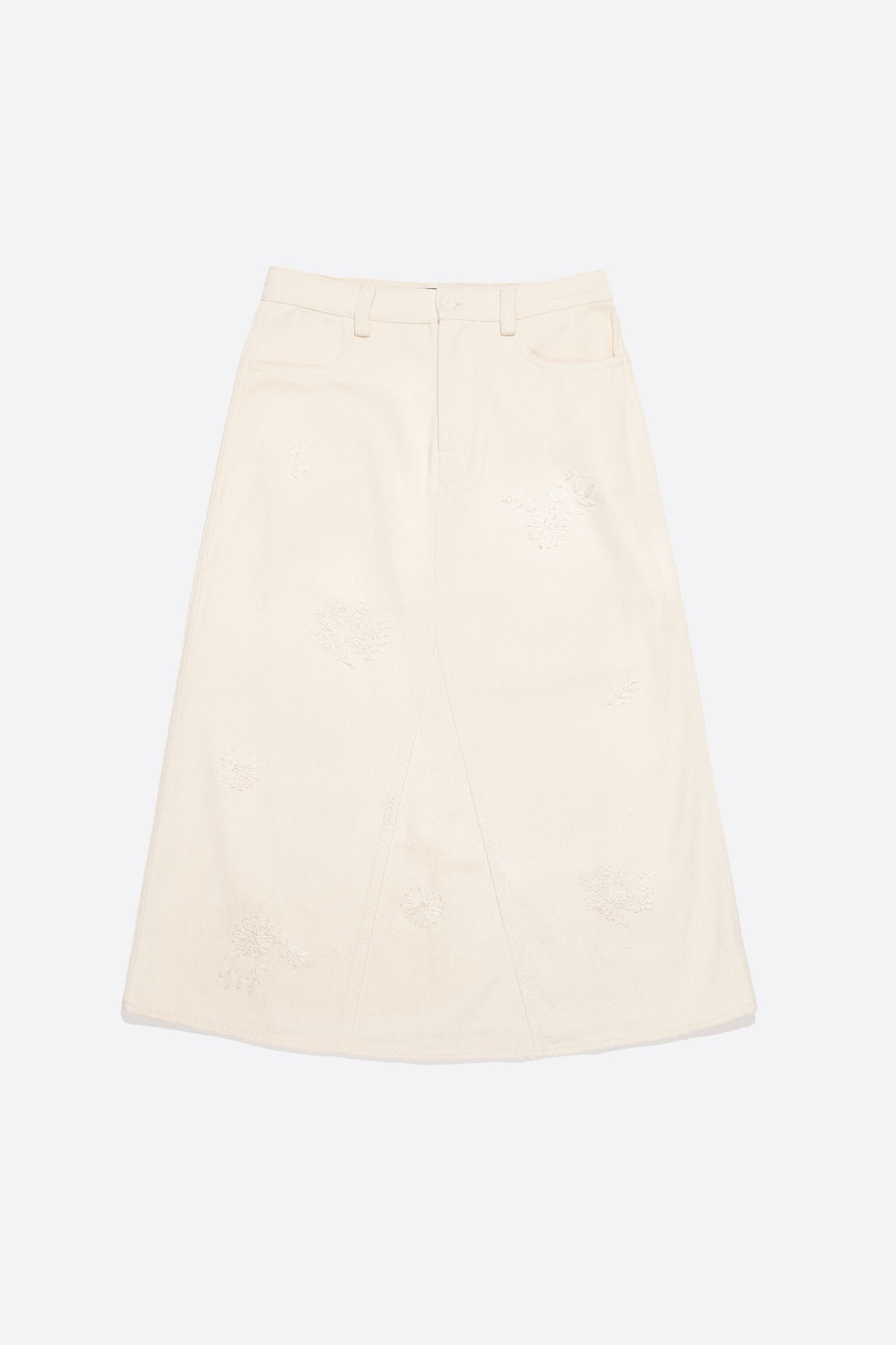 Cream A-line skirt with embroidery