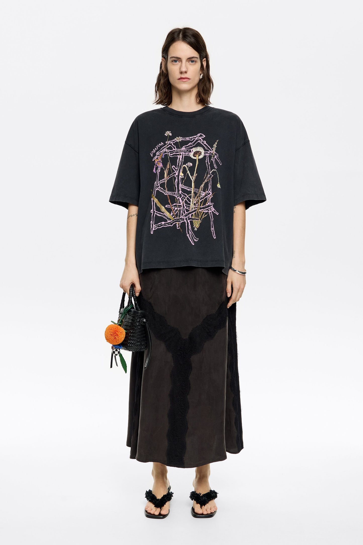 Black lace A-line skirt