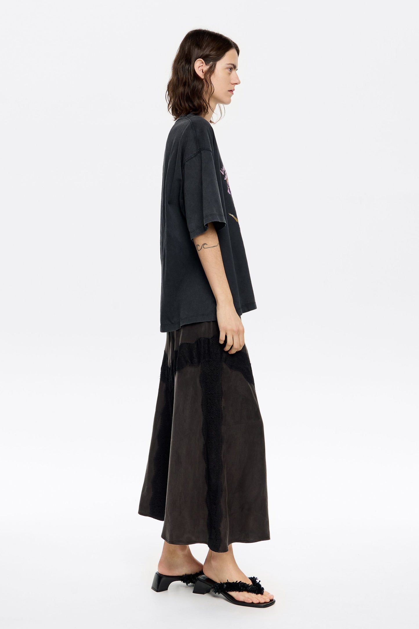 Black lace A-line skirt