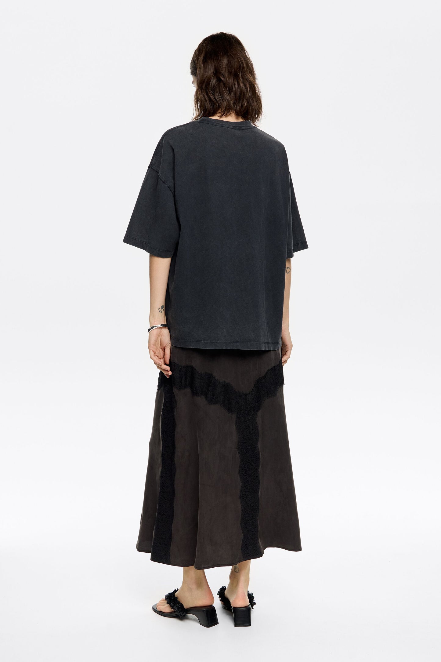 Black lace A-line skirt