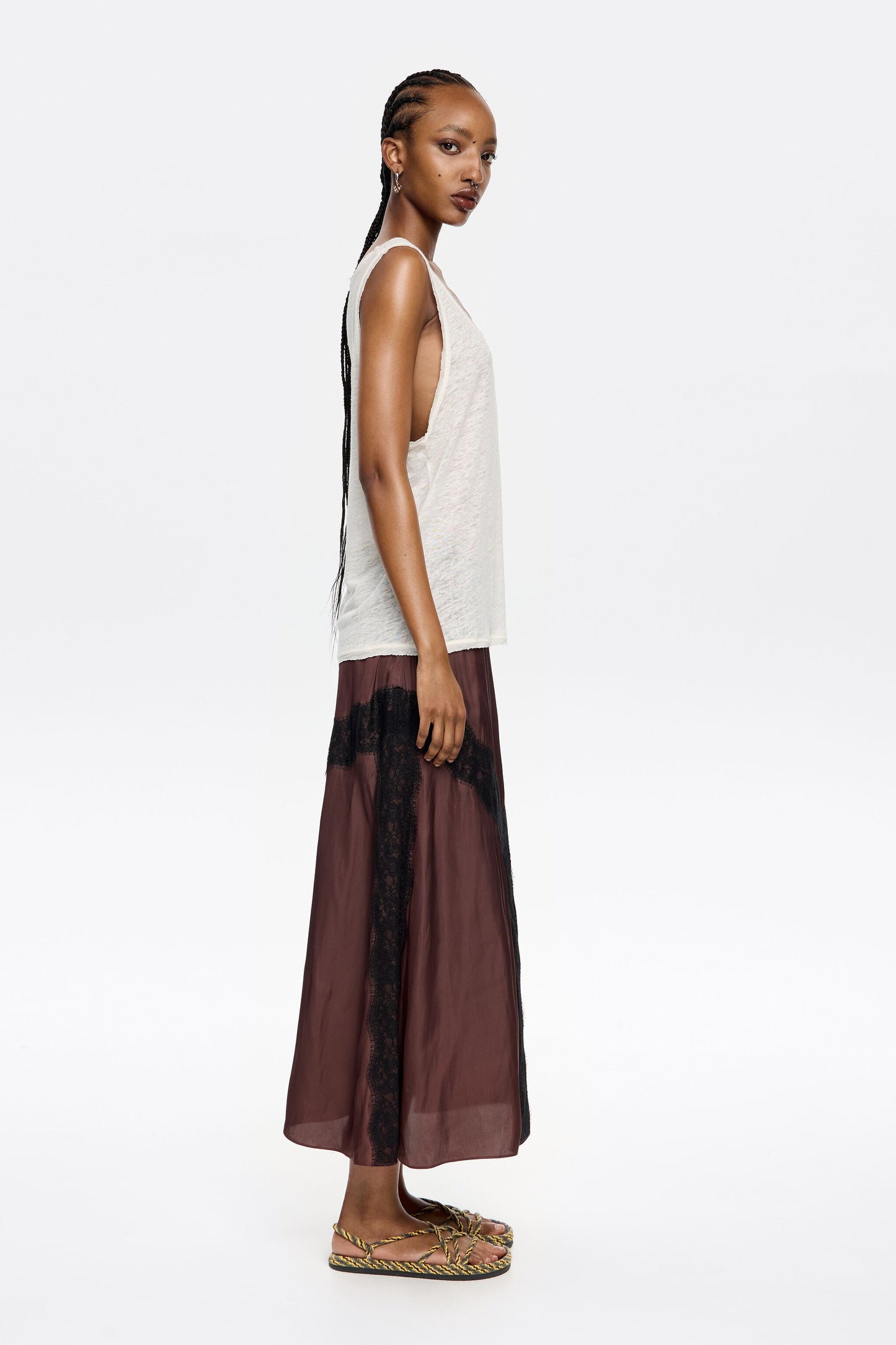 Dark brown A-line lace skirt